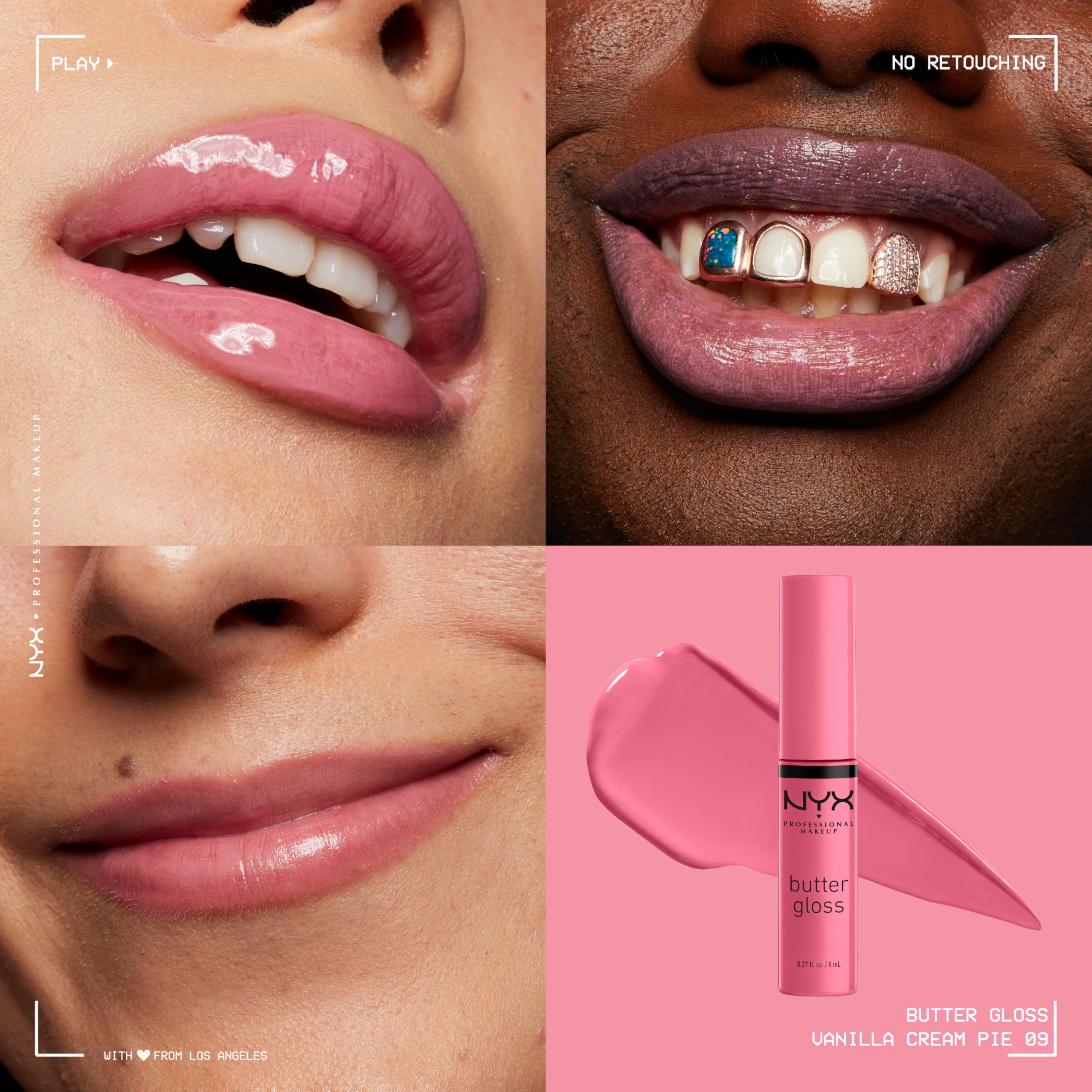 NYX Butter Gloss Vanilla Cream Pie ideal para retoques rápidos dejando labios suaves.