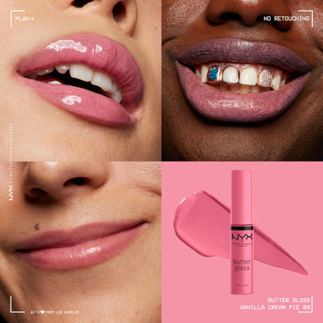 NYX Butter Gloss Vanilla Cream Pie ideal para retoques rápidos dejando labios suaves.