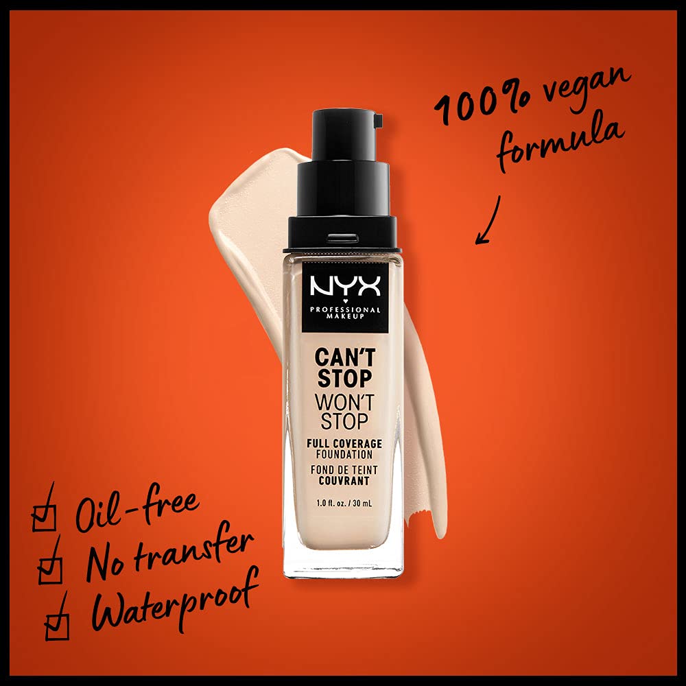 NYX Cant Stop Won't Stop: tono palido en primer plano, cobertura suave y uniforme