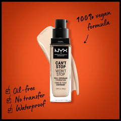 NYX Cant Stop Won't Stop: tono palido en primer plano, cobertura suave y uniforme
