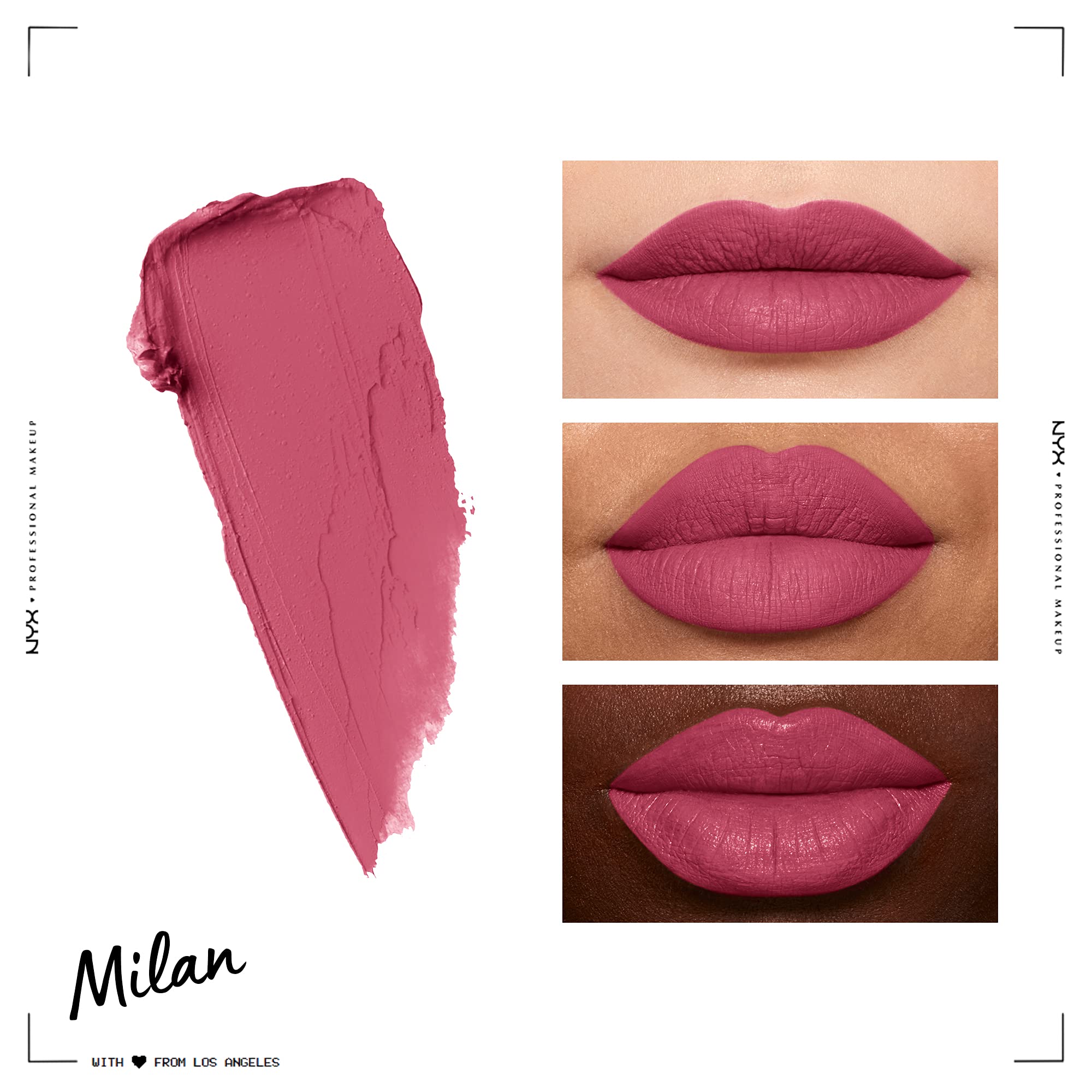 Acabado mate cremoso de NYX Soft Matte Lip Cream Milan en los labios.