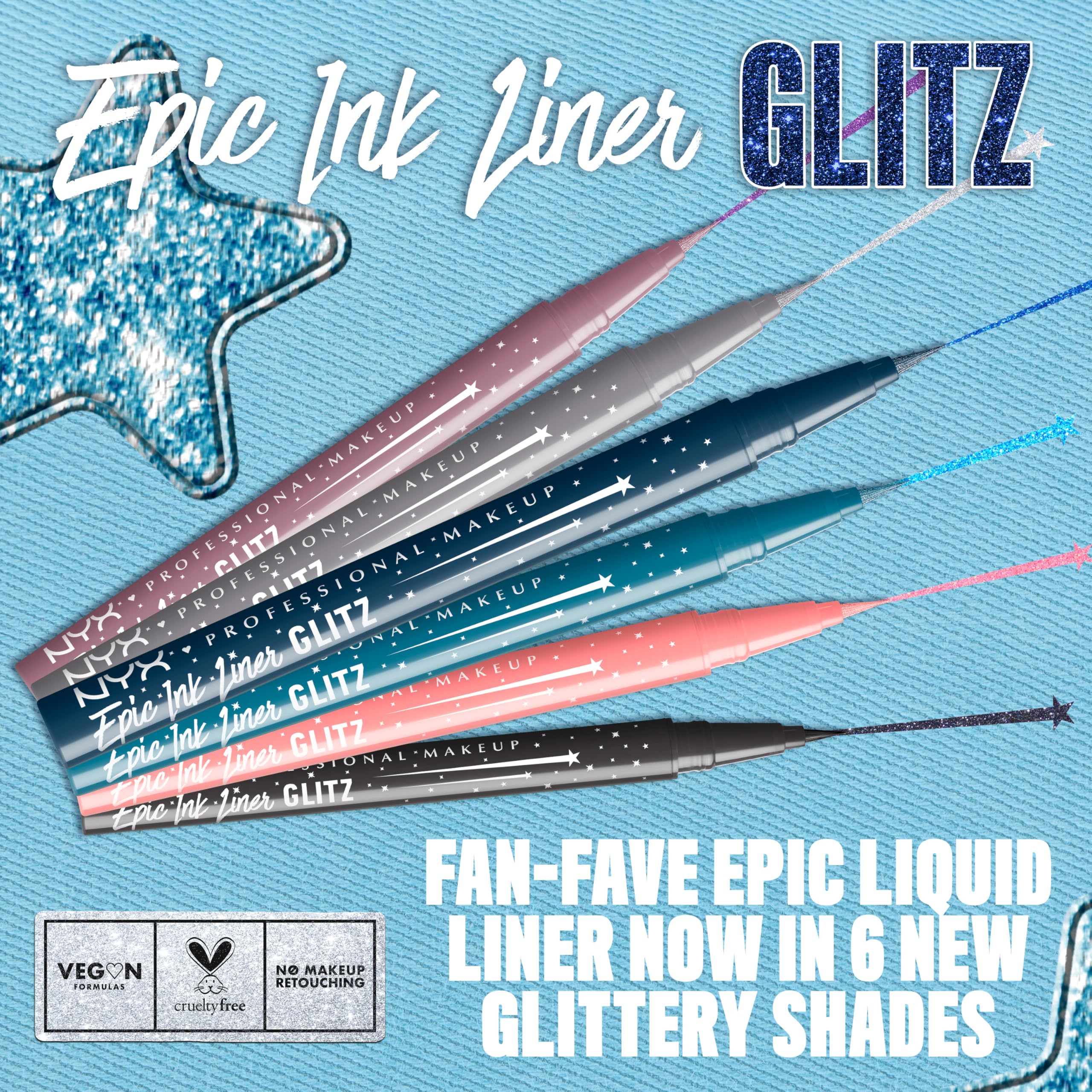 NYX Epic Ink Glitz delineador Graphite Glitz, punta fina para trazos precisos y definidos.