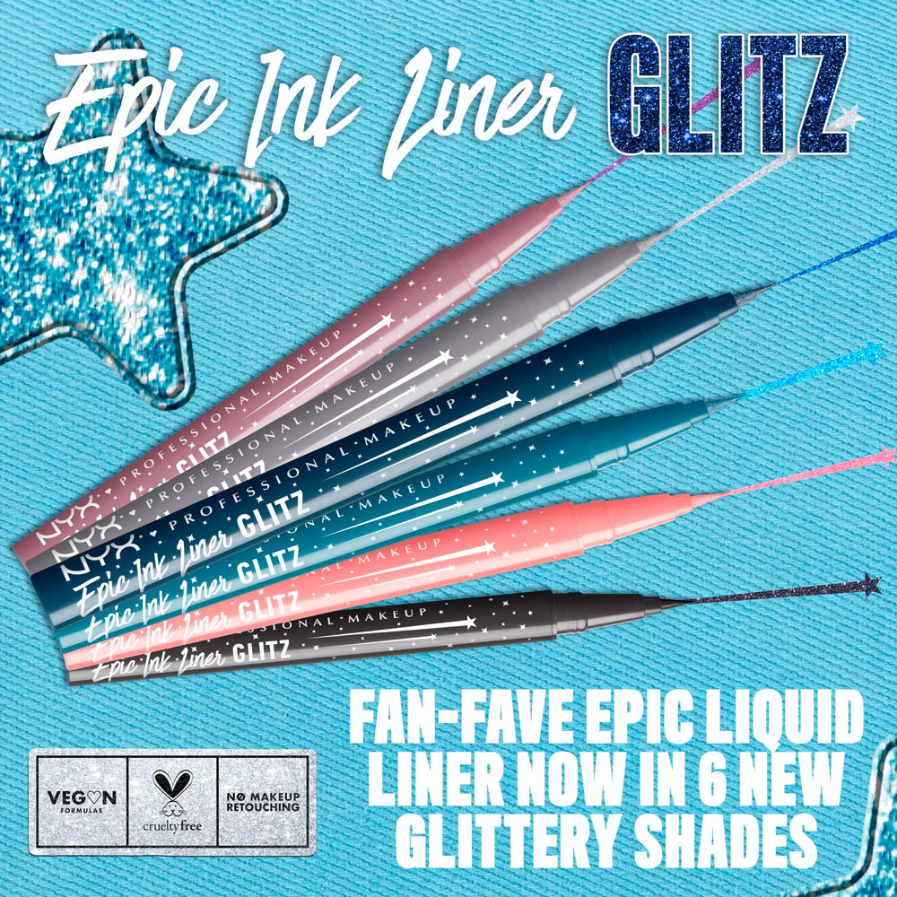 NYX Epic Ink Glitz delineador Graphite Glitz, punta fina para trazos precisos y definidos.