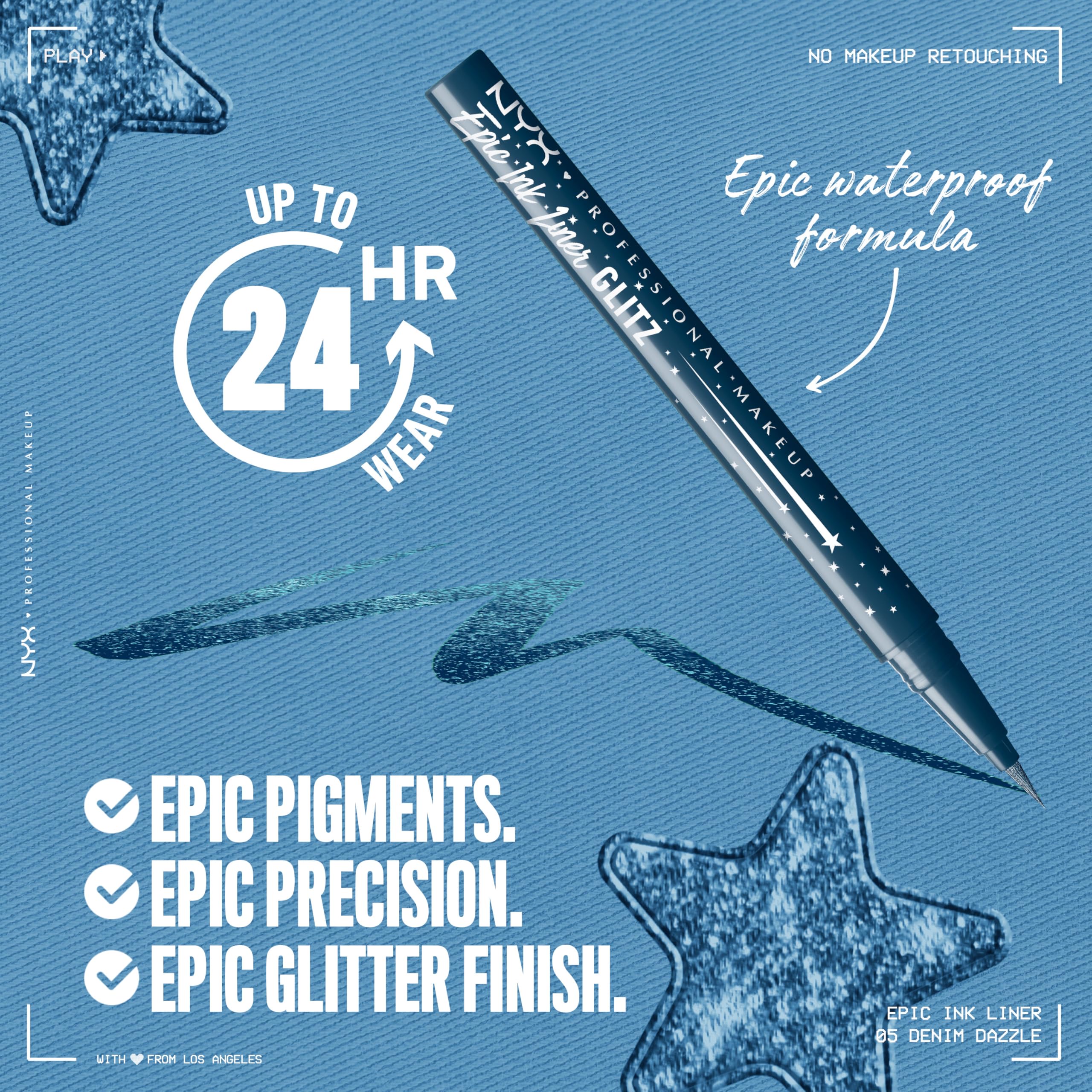Punta flexible y precisa para trazos fluidos con NYX Epic Ink Glitz Liner