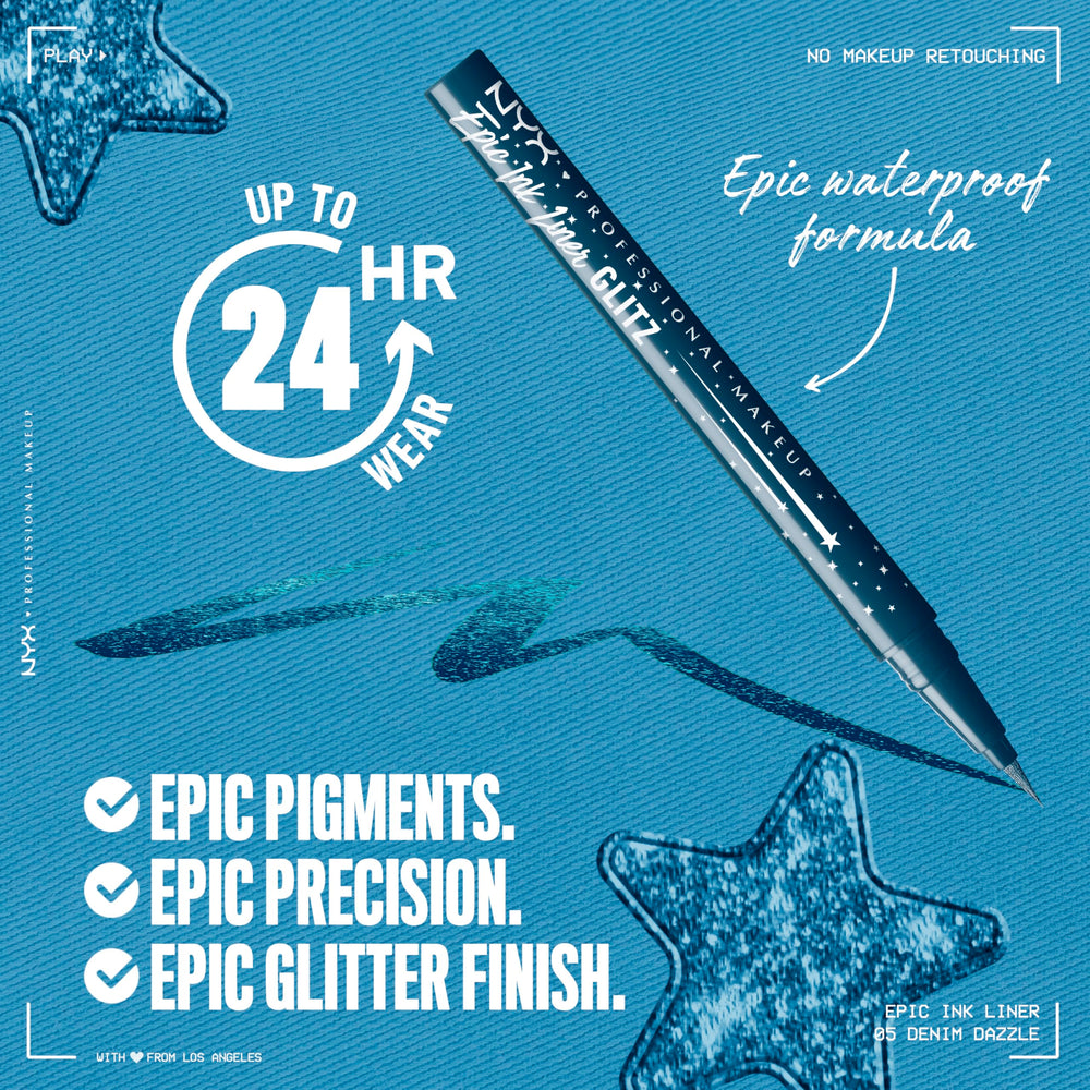 Punta flexible y precisa para trazos fluidos con NYX Epic Ink Glitz Liner