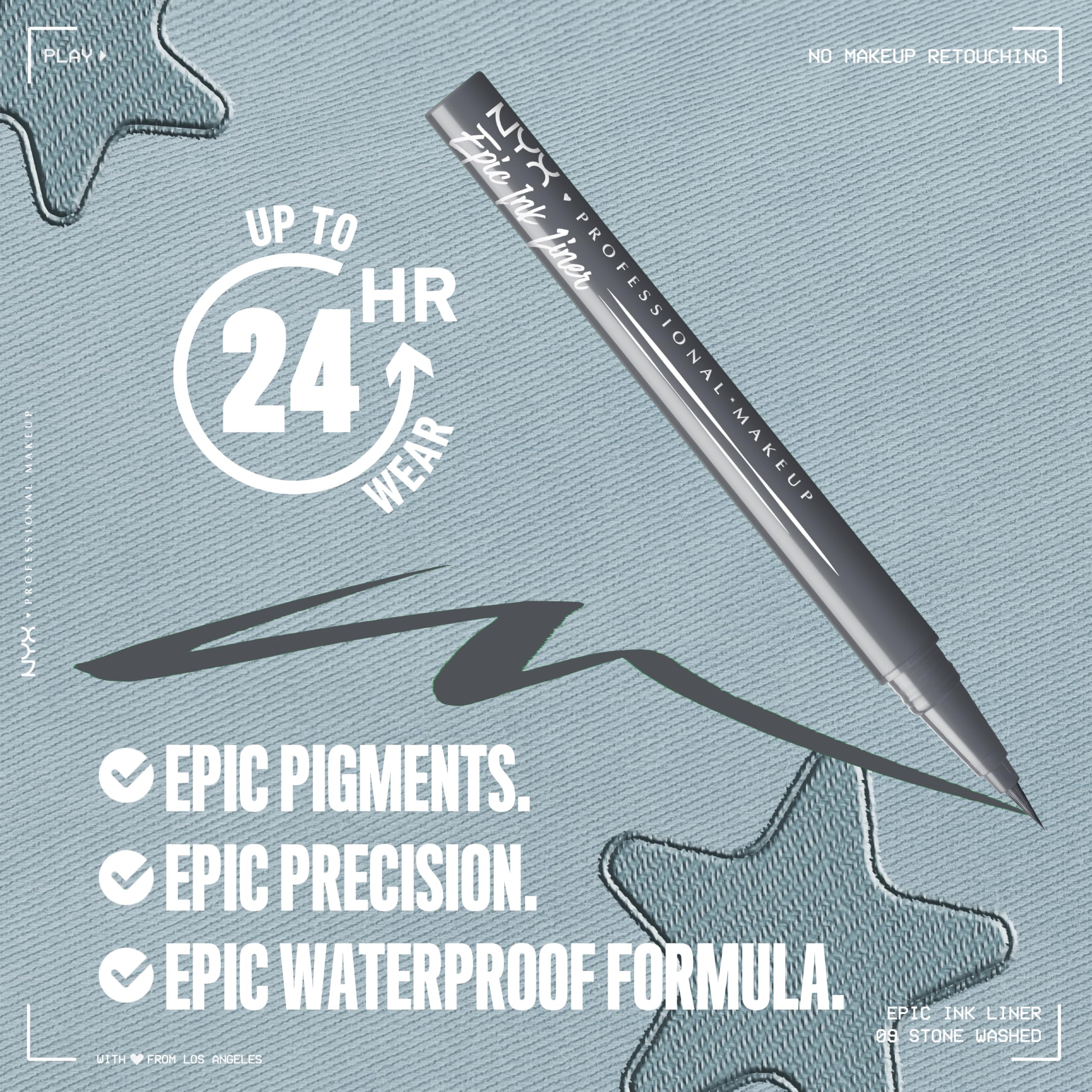 Muestra de pigmentos intensos de NYX Epic Ink Liner para color profundo.