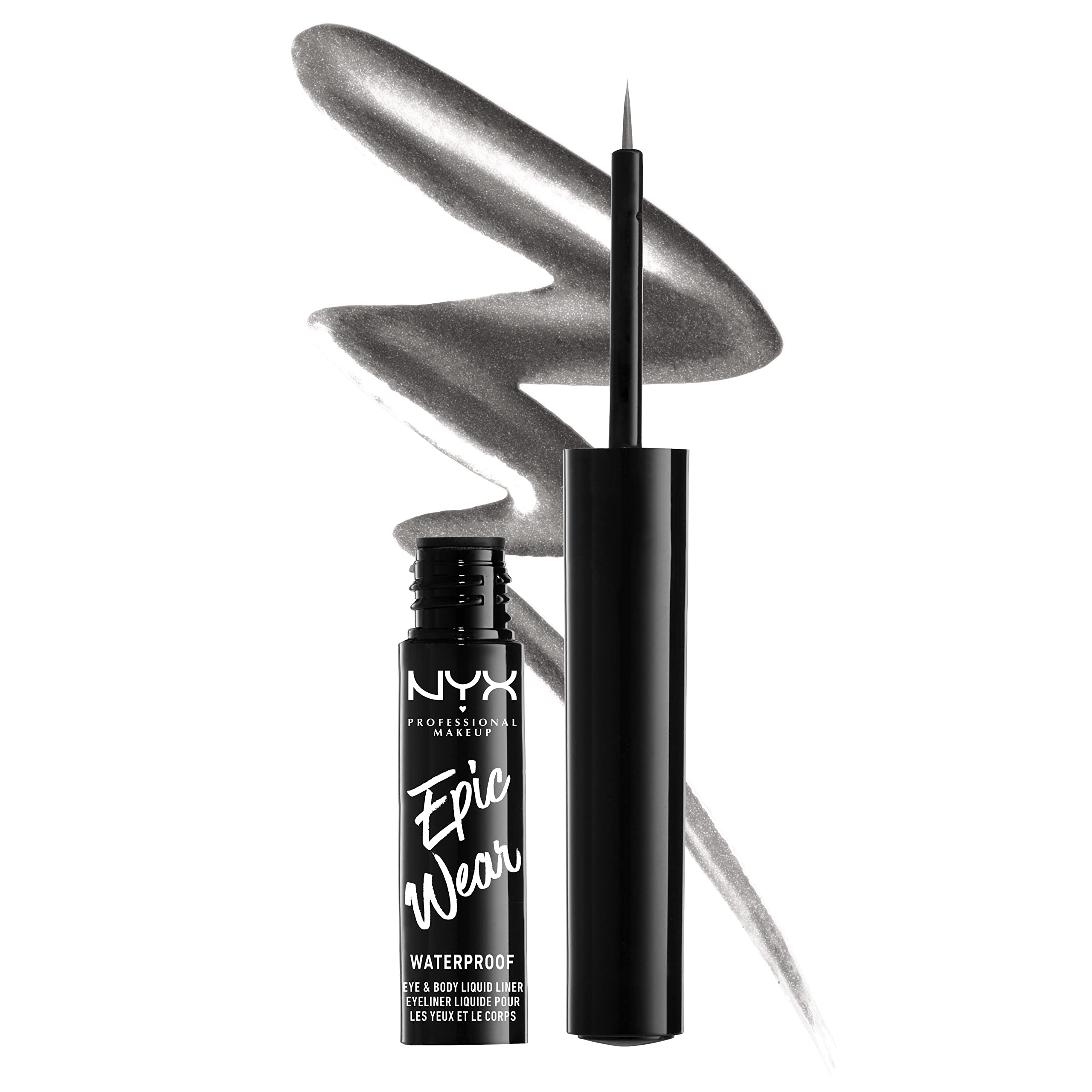 Delineador NYX Epic Wear metalico liquido con punta fina para trazos precisos.