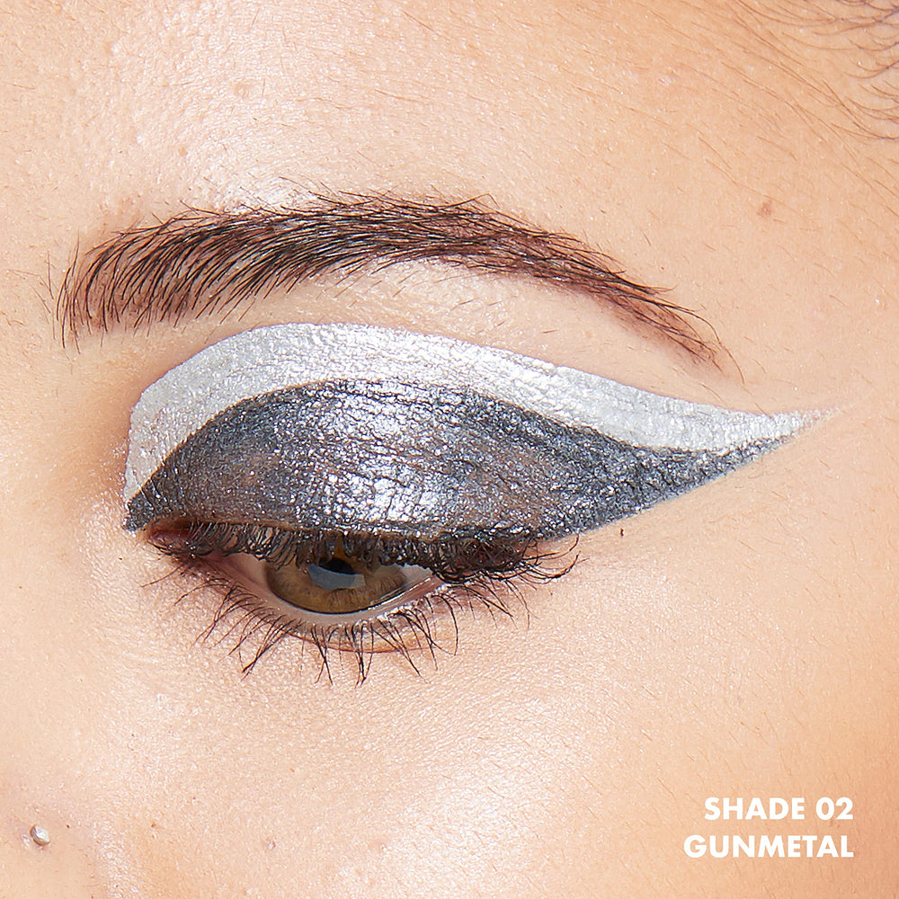 Delineador NYX Epic Wear metalico liquido resistente al agua en ojos.