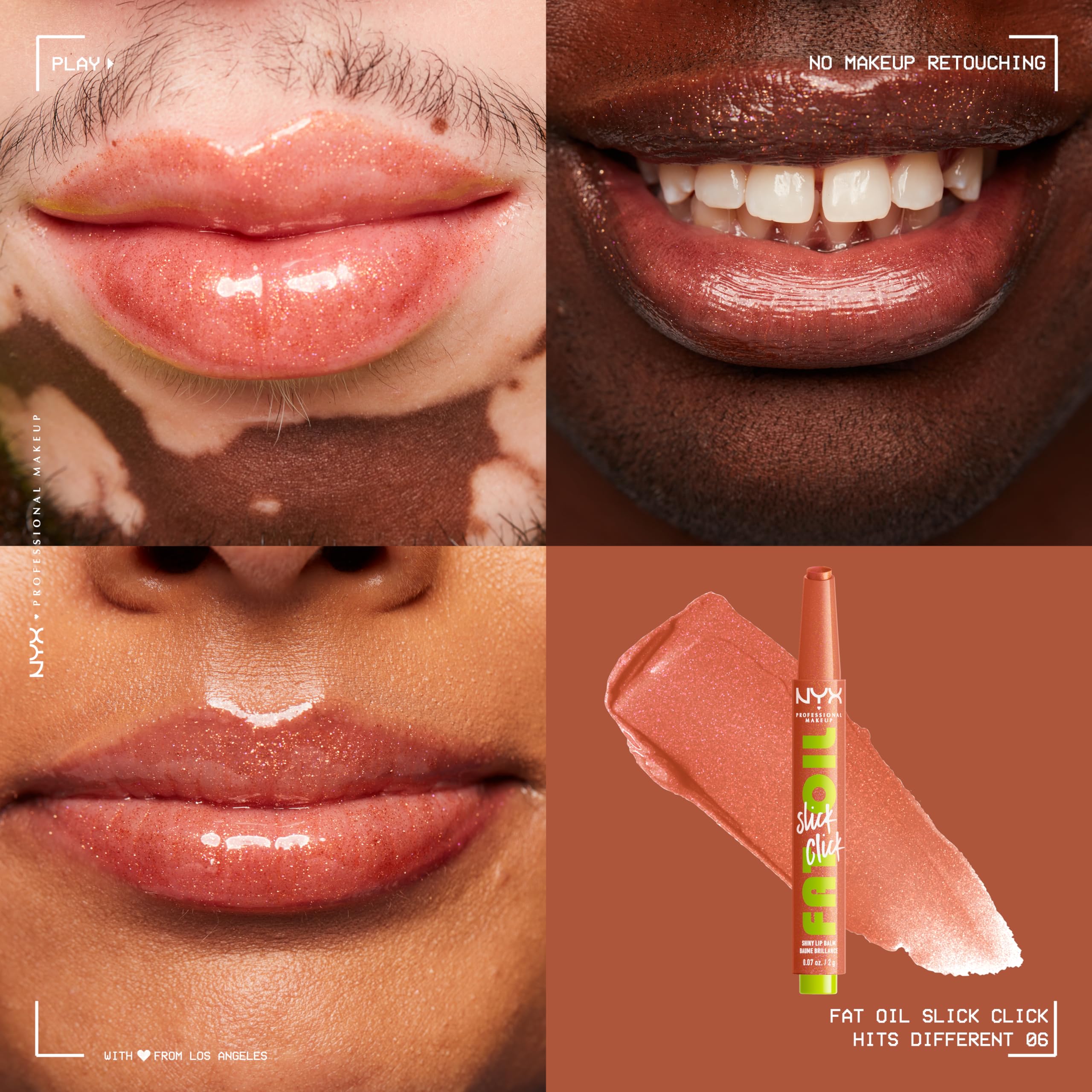 NYX Fat Oil Slick Click: aplicación en labios para color ligero y hidratación duradera.