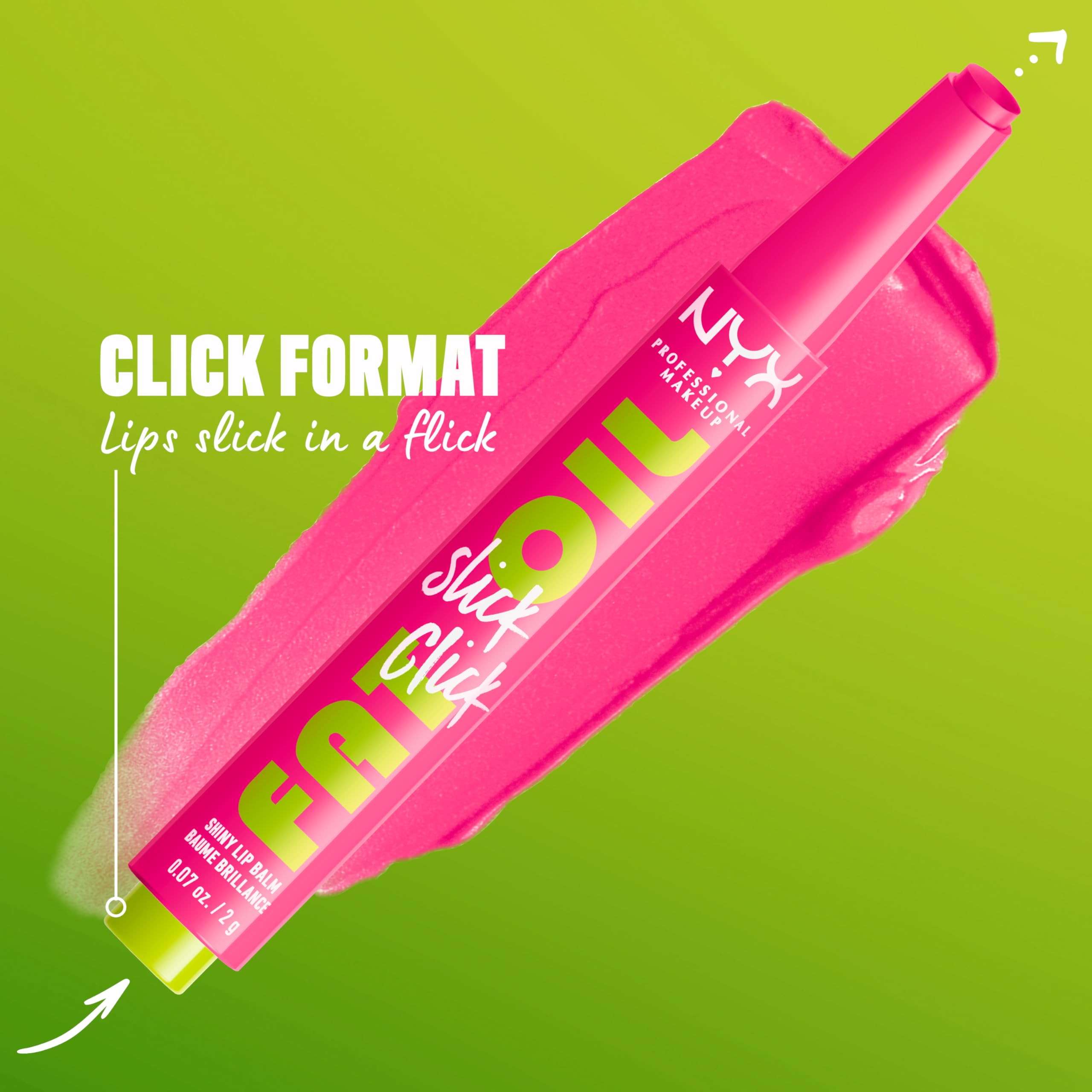 NYX Fat Oil Slick Click, brillo intenso y acabado no pegajoso.