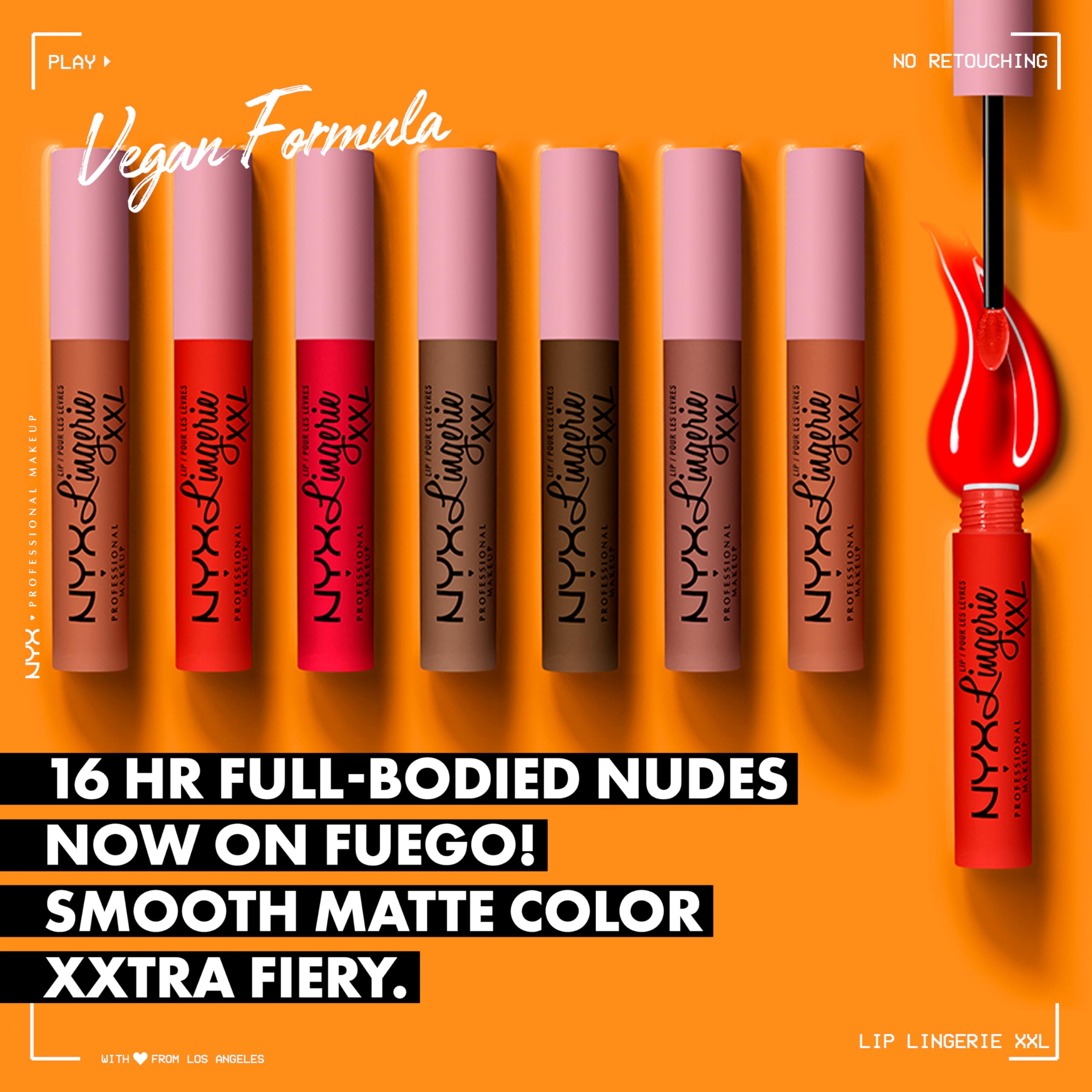 Labial NYX Lip Lingerie XXL Matte Hot Caramelo, aplicación de color en los labios.