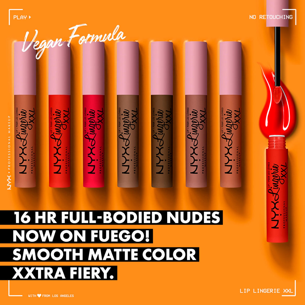Labial NYX Lip Lingerie XXL Matte Hot Caramelo, aplicación de color en los labios.
