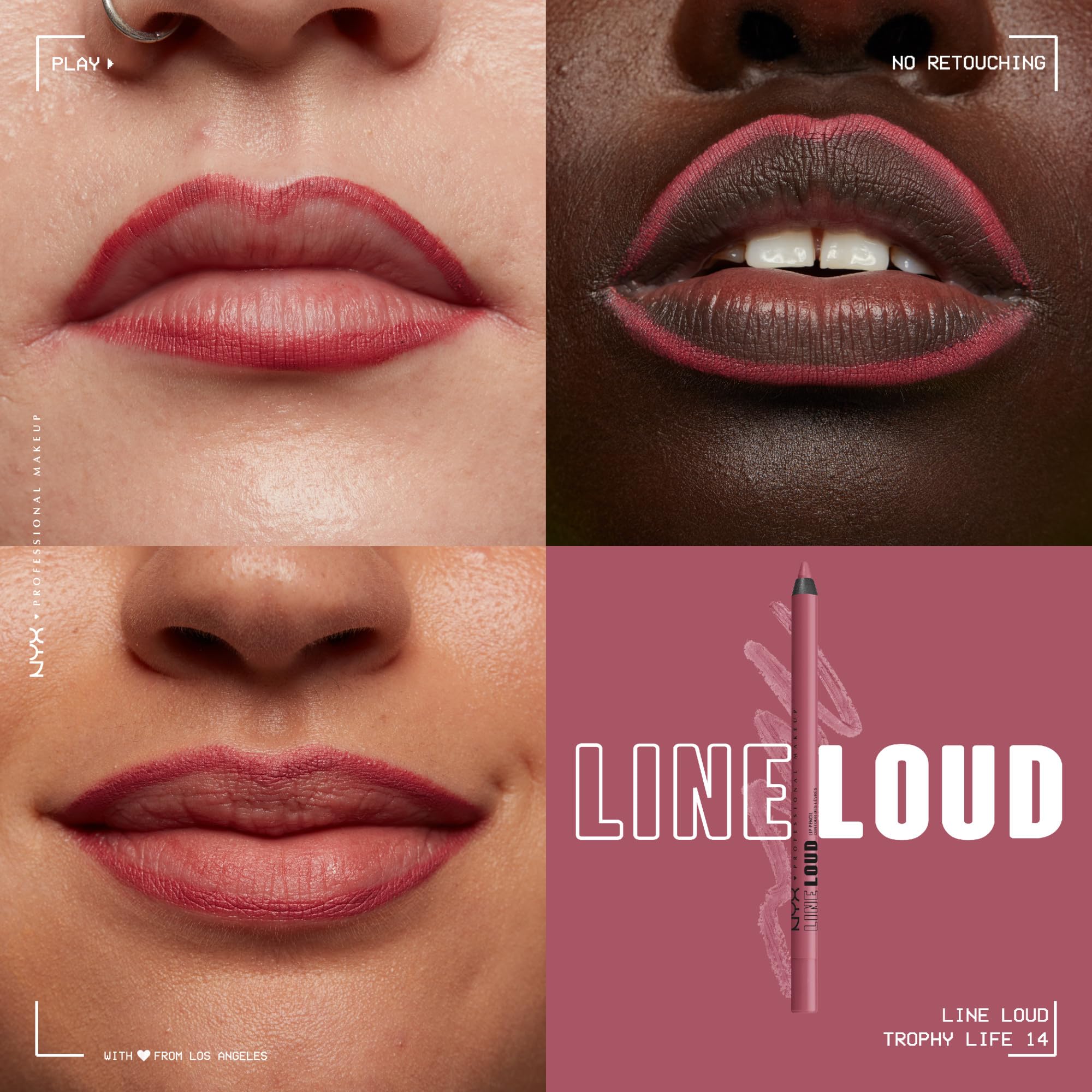 Delineado intenso NYX Line Loud en Mauve Pink, color a prueba de transferencia