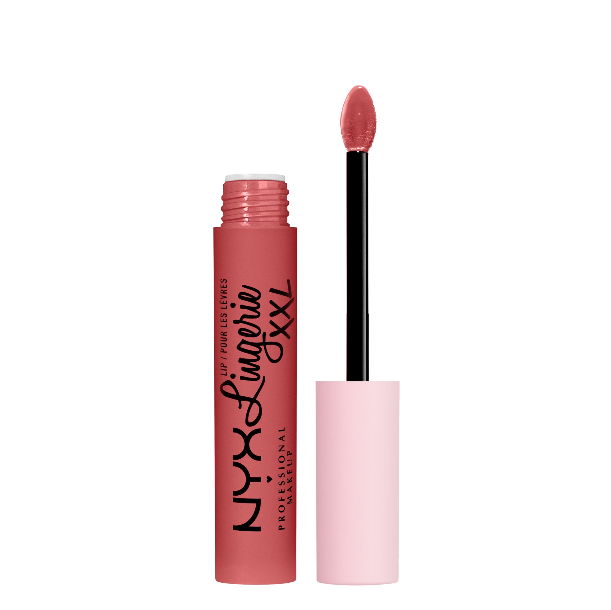 NYX Lip Lingerie XXL Matte Peach Pink muestra tono suave para labios definidos.