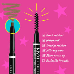 nyx micro brow pencil espresso, trazo ultra fino para rellenar con control.
