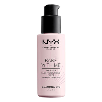 NYX Bare With Me SPF30 primer en envase, hidratación y protección solar para piel sensible.