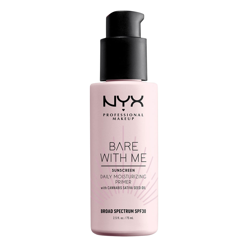 NYX Bare With Me SPF30 primer en envase, hidratación y protección solar para piel sensible.