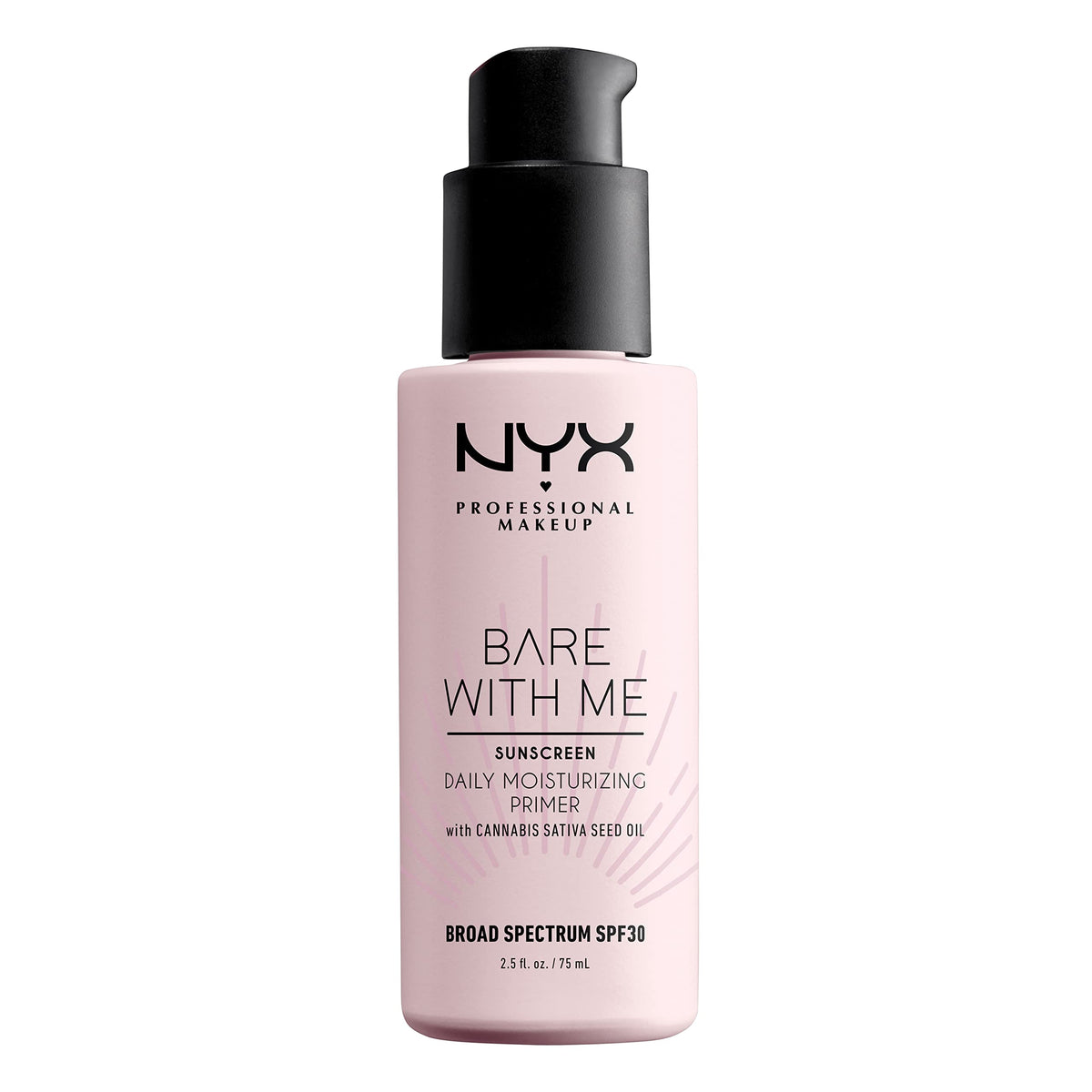 NYX Bare With Me SPF30 primer en envase, hidratación y protección solar para piel sensible.