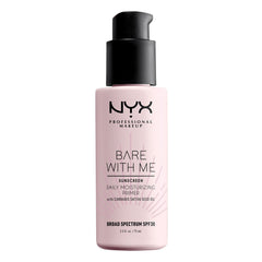 NYX Bare With Me SPF30 primer en envase, hidratación y protección solar para piel sensible.