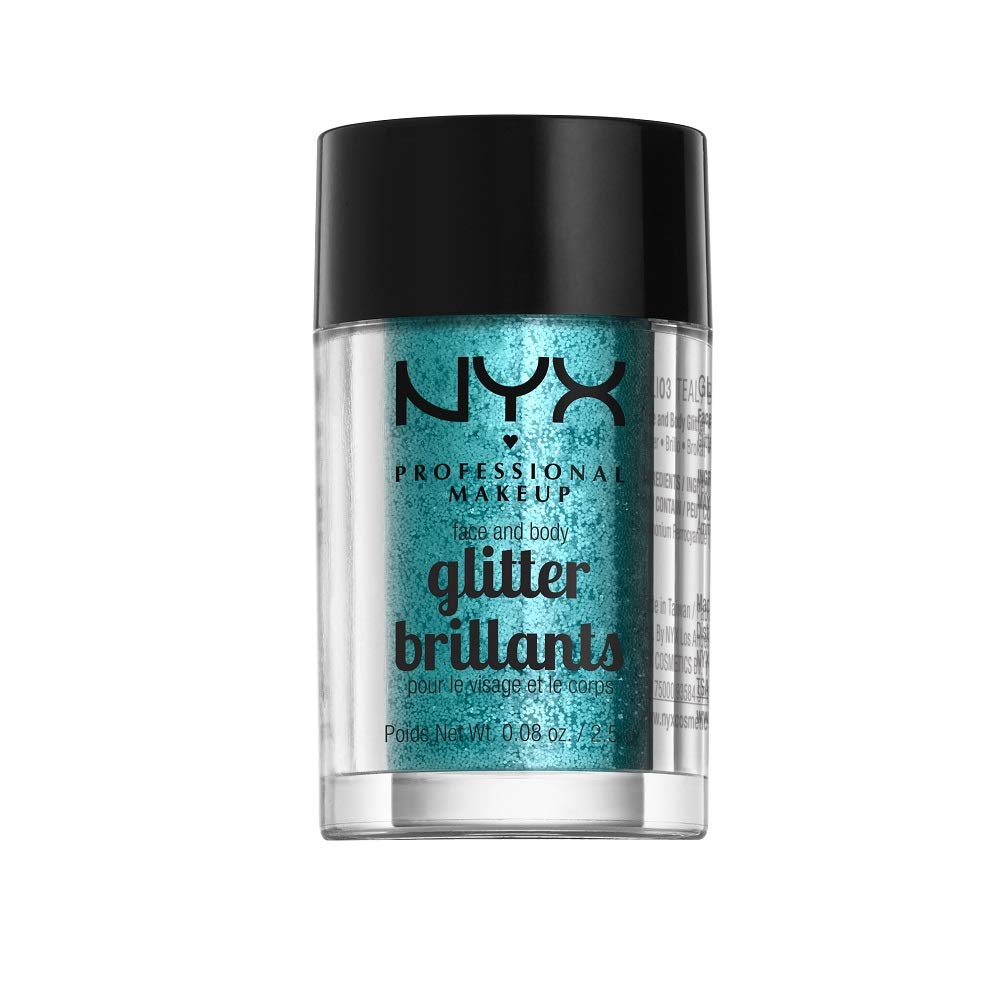 NYX Brillo facial y corporal Teal para estilos brillantes en rostro y cuerpo.