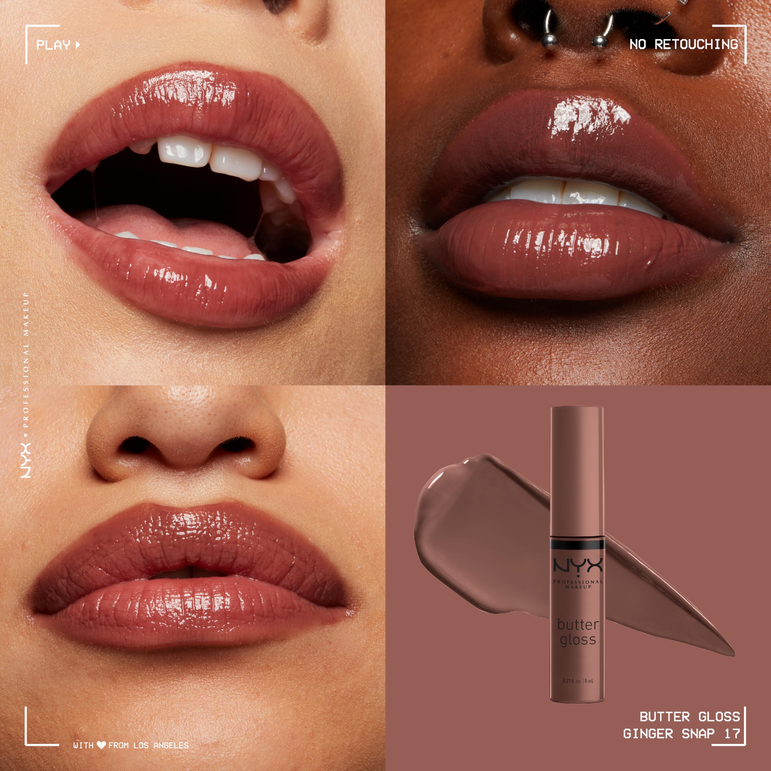 NYX PROFESSIONAL MAKEUP Brillo mantequilla Ginger Snap, aplicador cremoso para una aplicación suave.