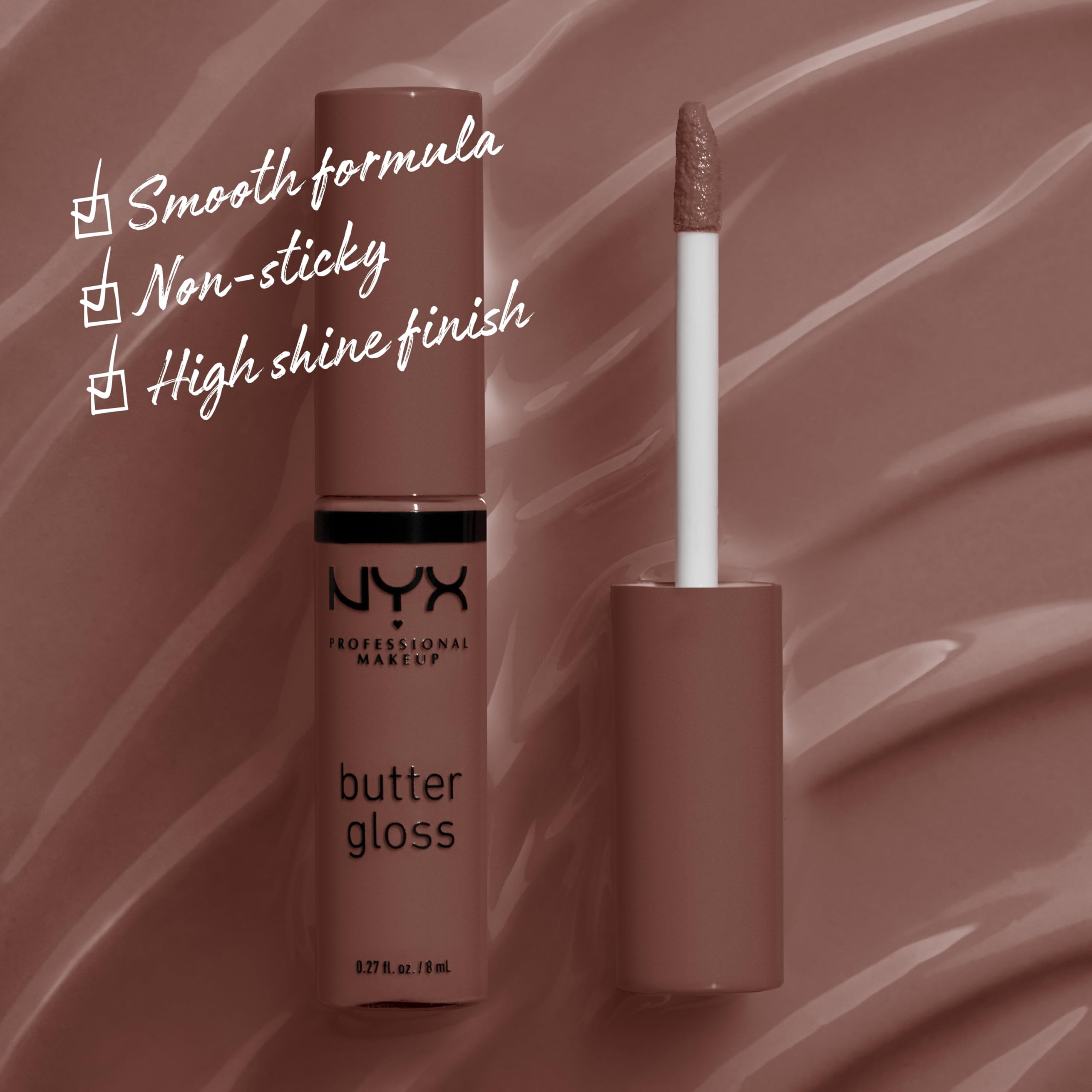 NYX PROFESSIONAL MAKEUP Brillo mantequilla Ginger Snap, muestra en labios para tono suave.