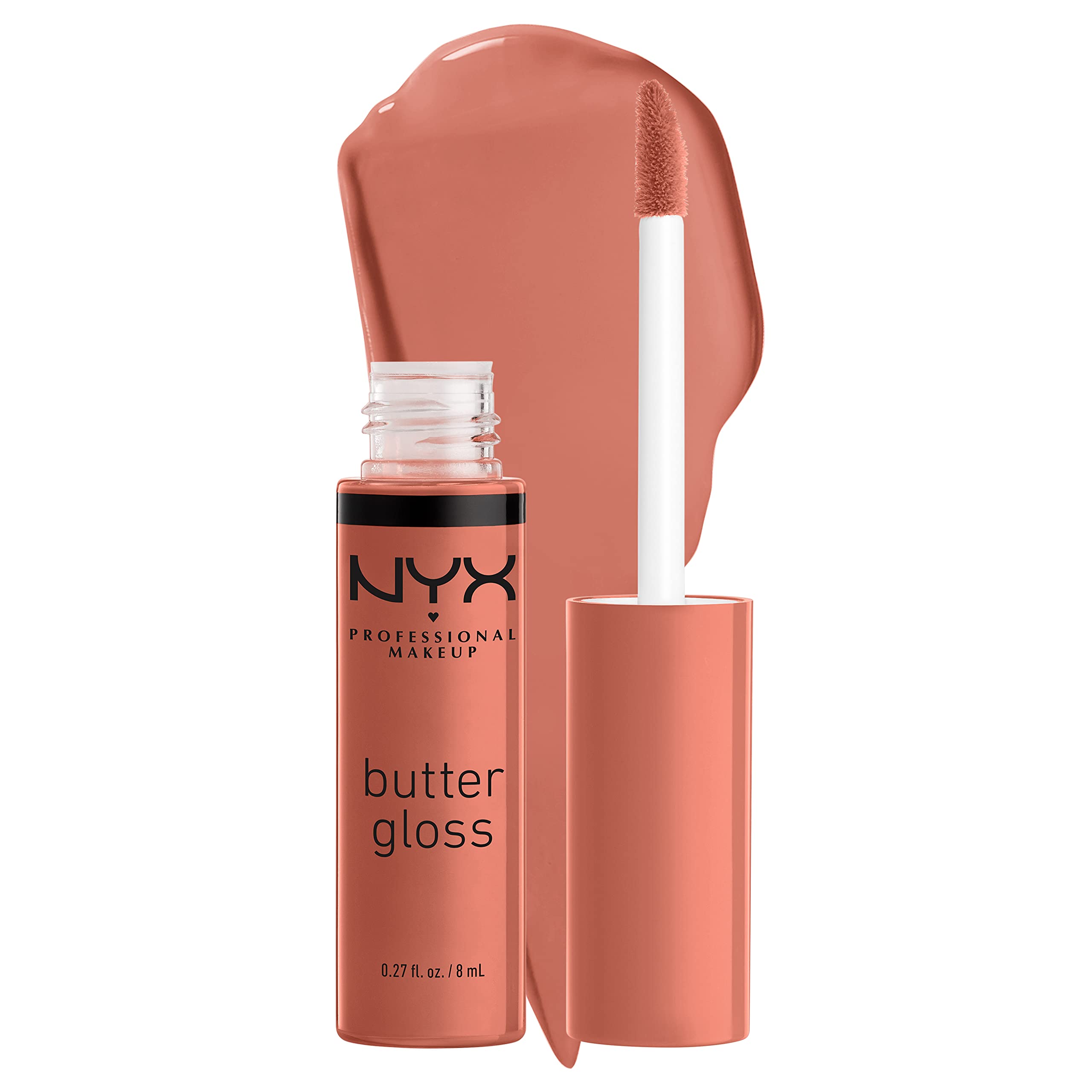 Butter Gloss Brown Sugar de NYX, aplicación suave para tono claro melocotón.