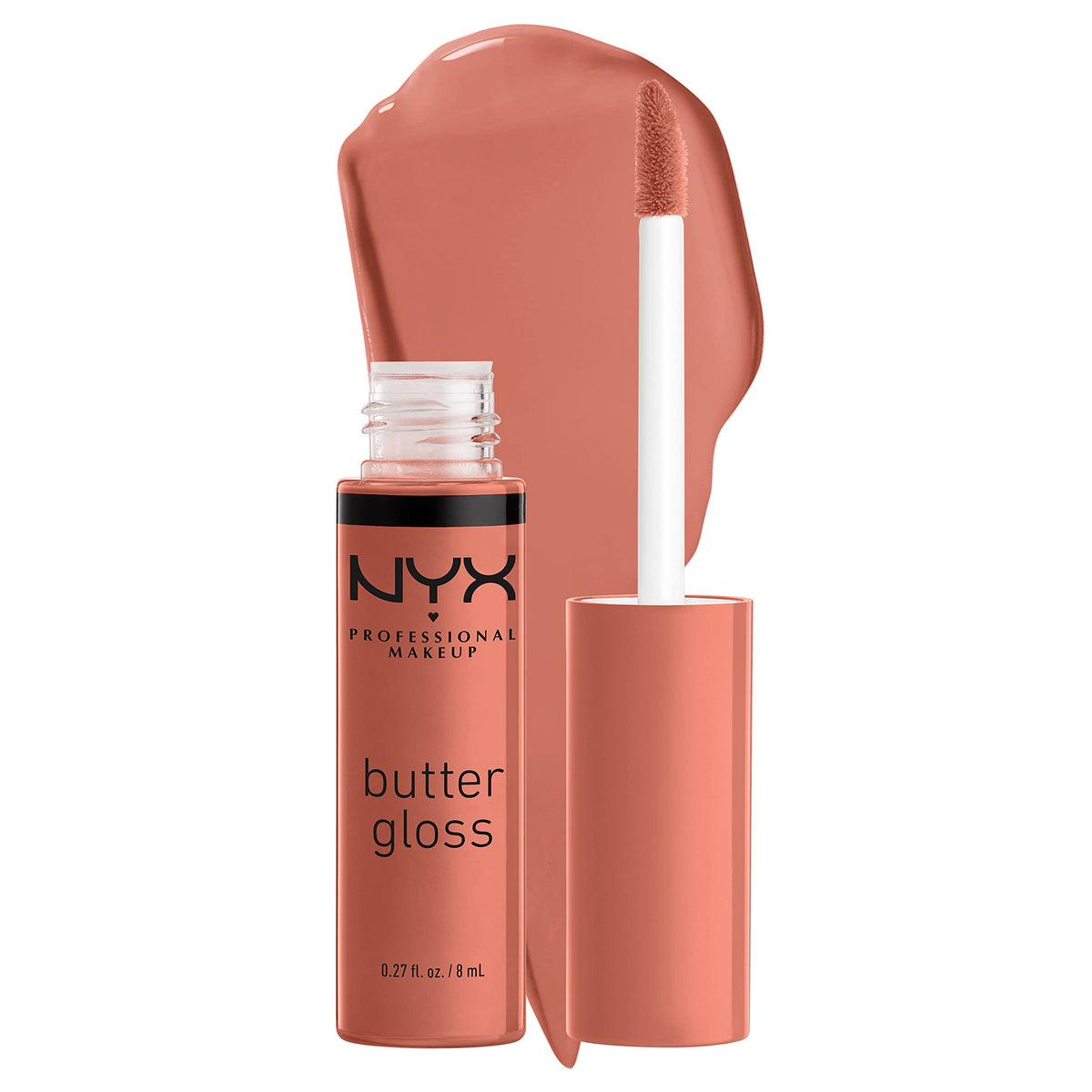 Butter Gloss Brown Sugar de NYX, aplicación suave para tono claro melocotón.