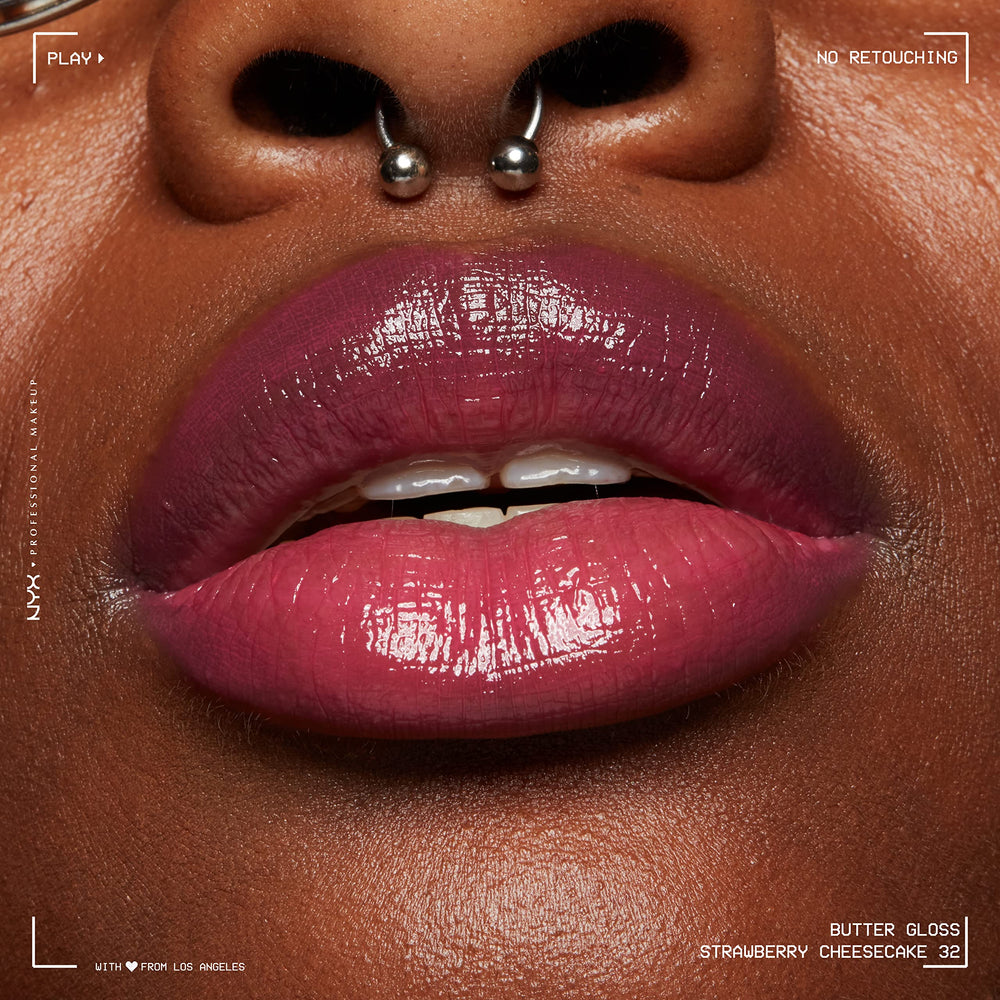 Butter Gloss Strawberry Cheesecake de NYX, cosméticos libres de crueldad certificados por PETA