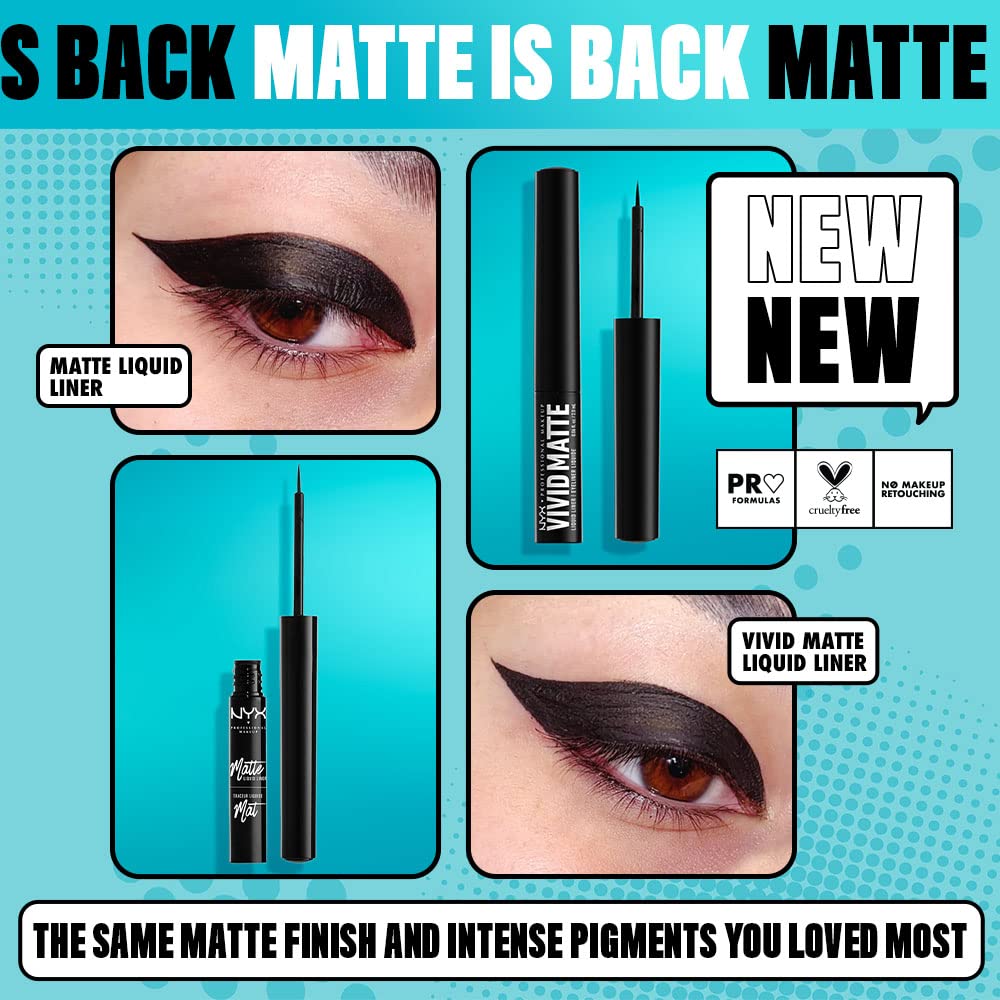 Delineador líquido mate negro vivo de NYX para delineados intensos.