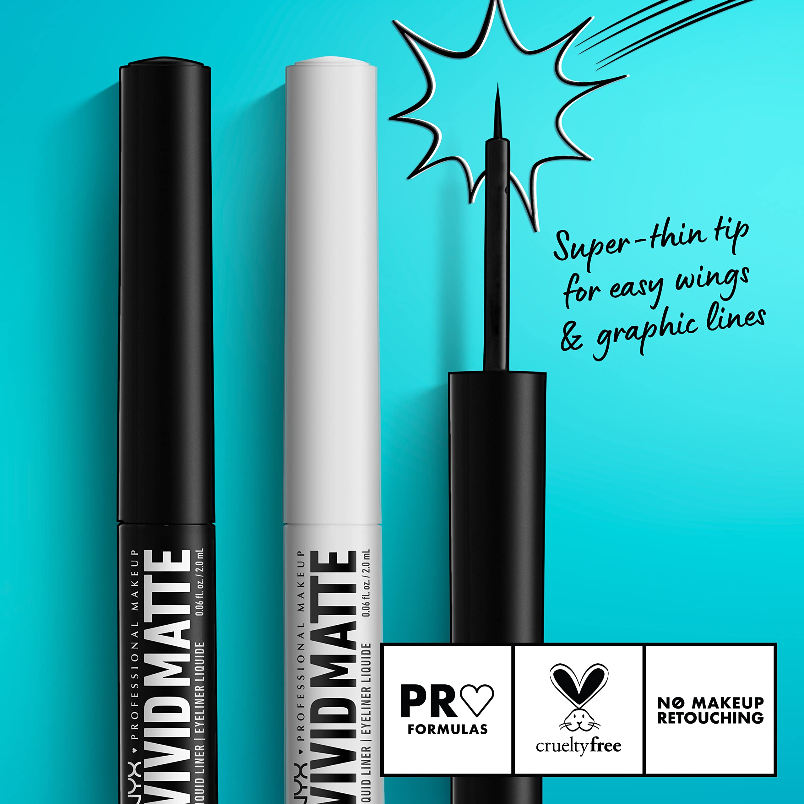Delineado mate resistente a transferencia con NYX delineador líquido.