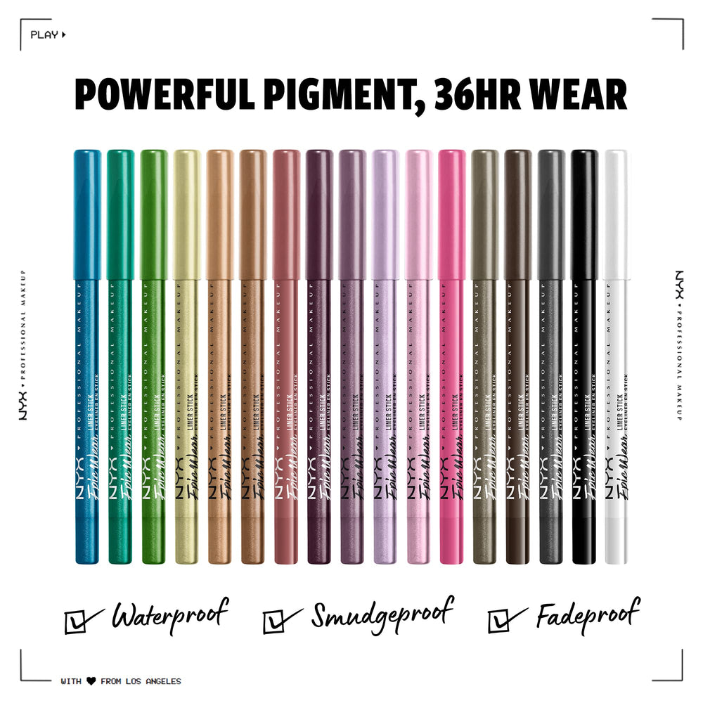 NYX Epic Wear Liner Stick gris metalizado, delineado de alto impacto para looks nocturnos.