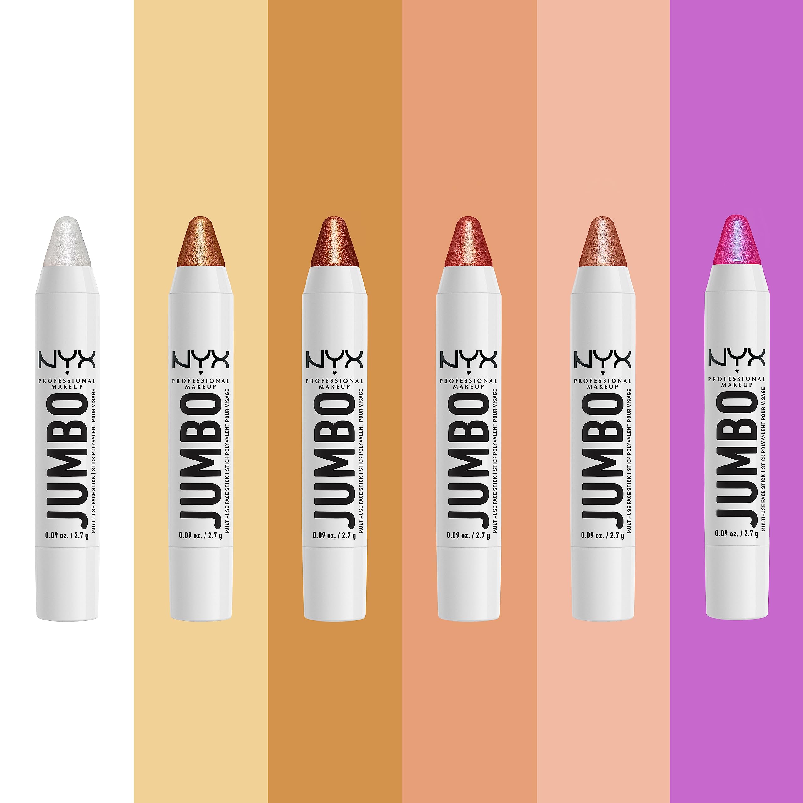 NYX Jumbo Multi-Use Face Sticks Flan, variedad de tonos perlados para looks naturales