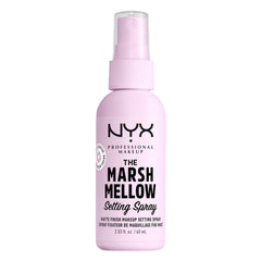 Botella de NYX Marshmellow Setting Spray lista para fijar el maquillaje con acabado mate.