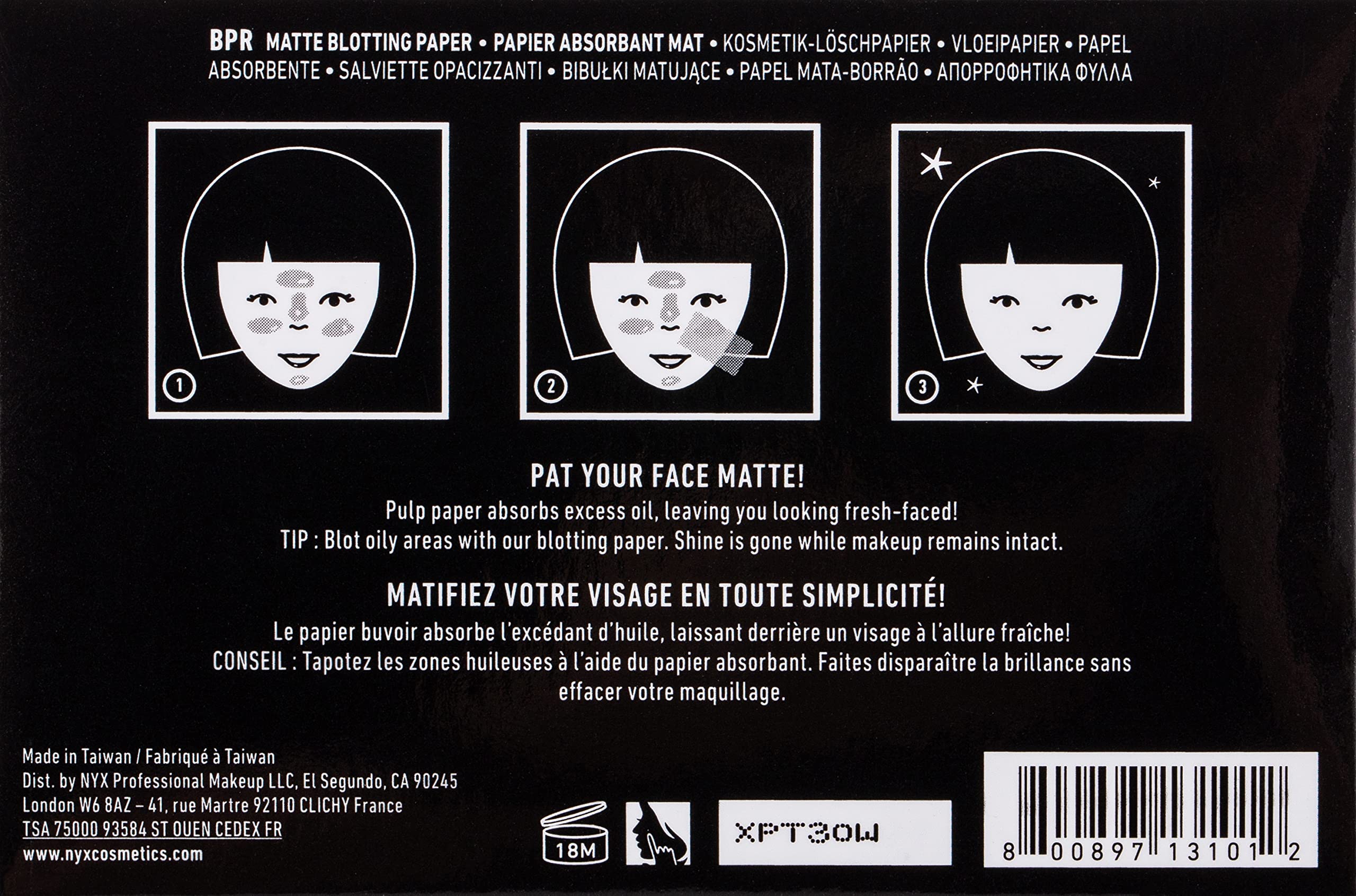 NYX Professional Makeup Papel absorbente mate para retoques rápidos en la cara.