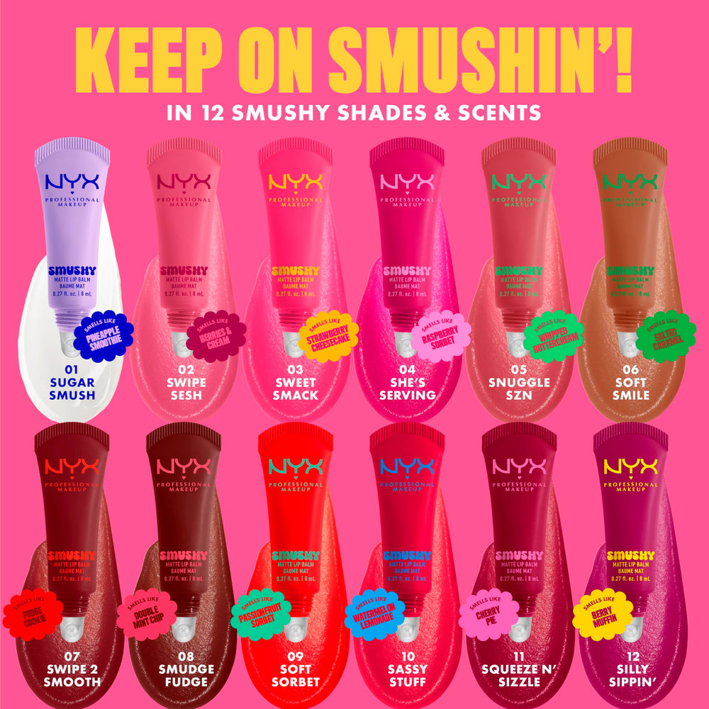 Acabado difuminado y suave de NYX Smushy Matte Lip Balm.