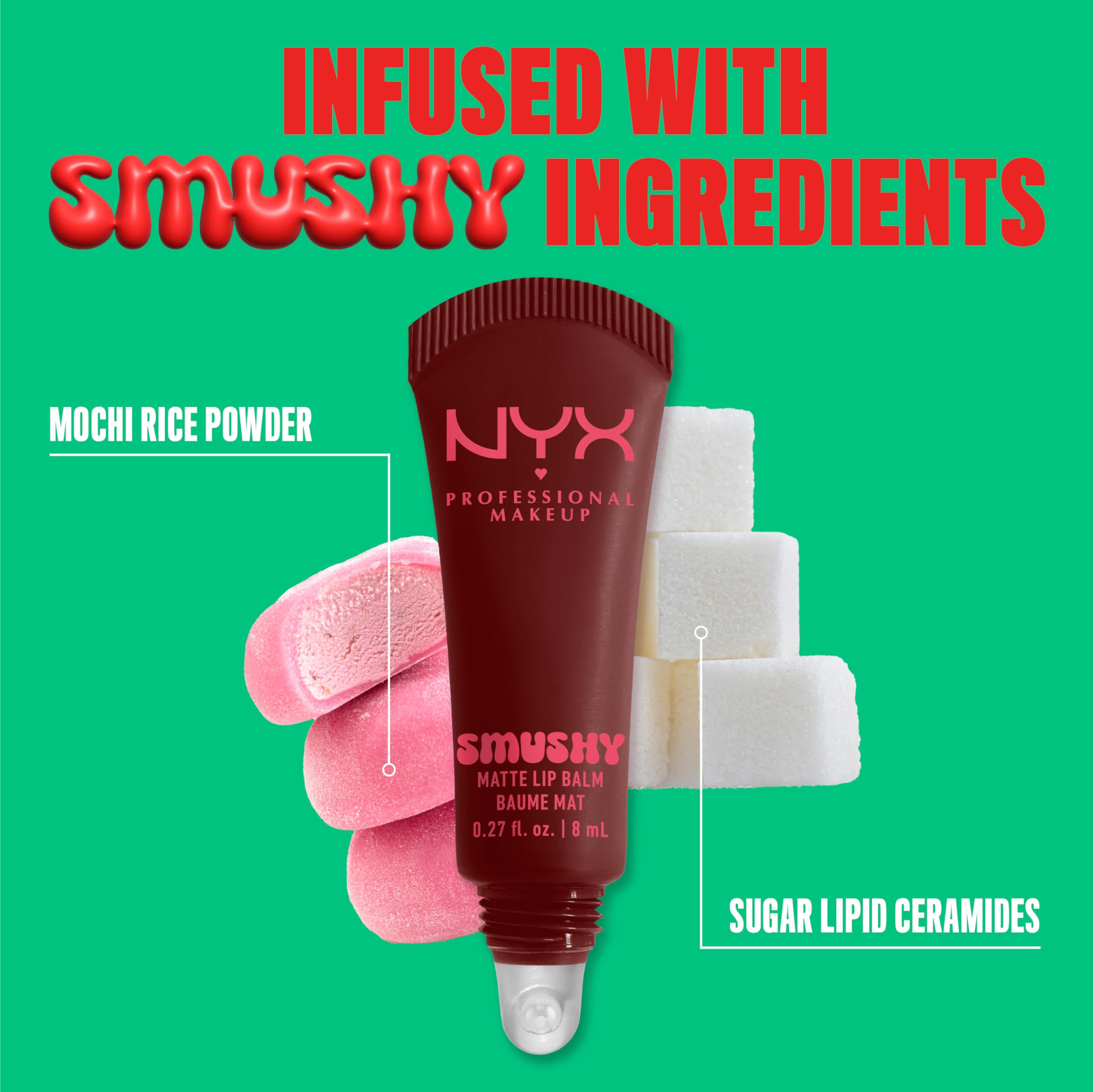 Color de larga duración de NYX Smushy Matte Lip Balm para uso diario.