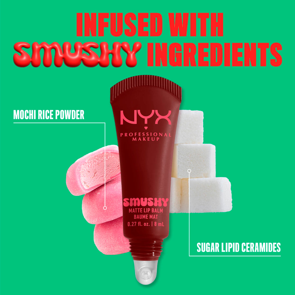 Color de larga duración de NYX Smushy Matte Lip Balm para uso diario.
