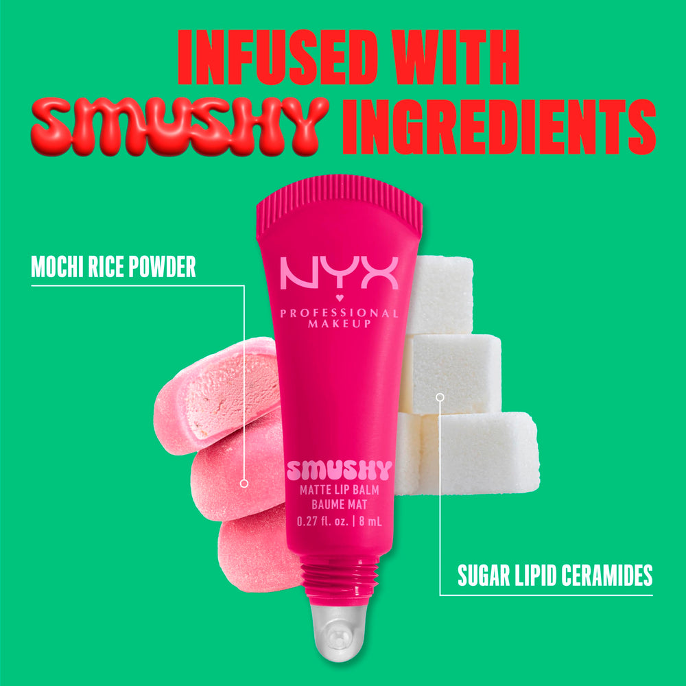 Tono rosado NYX Smushy Matte Lip Balm para uso diario.