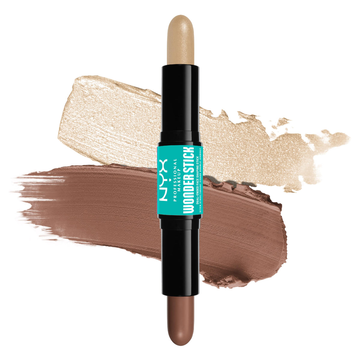 NYX Wonder Stick contorno-iluminador-frente realza rasgos con brillo natural.