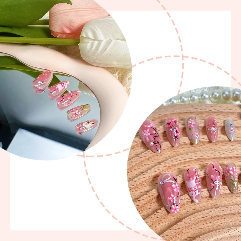 NZRAESTRS uñas postizas almendra con pedrería para un acabado sofisticado.
