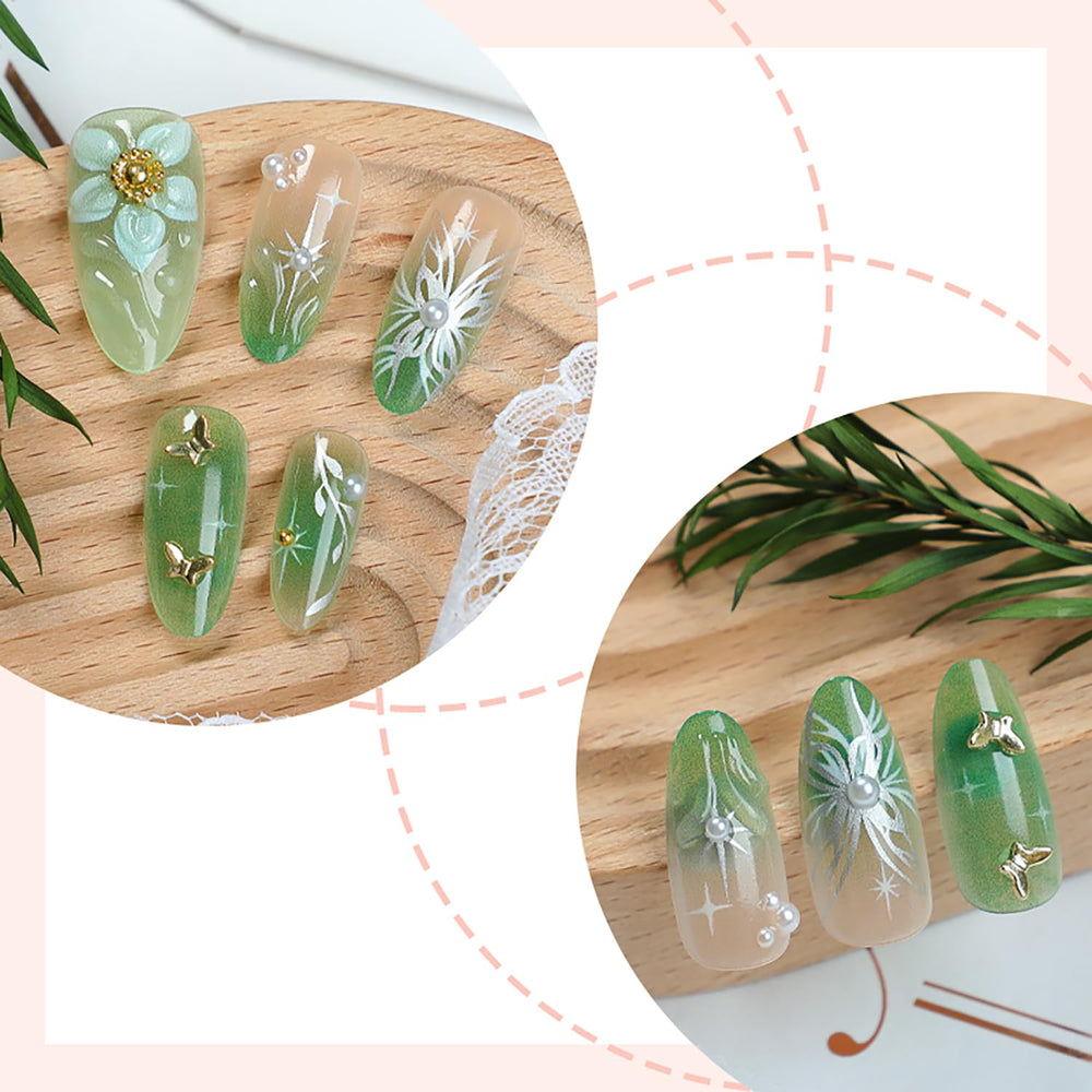 NZRAESTRS uñas postizas con 3D flores y perlas para un estilo de primavera
