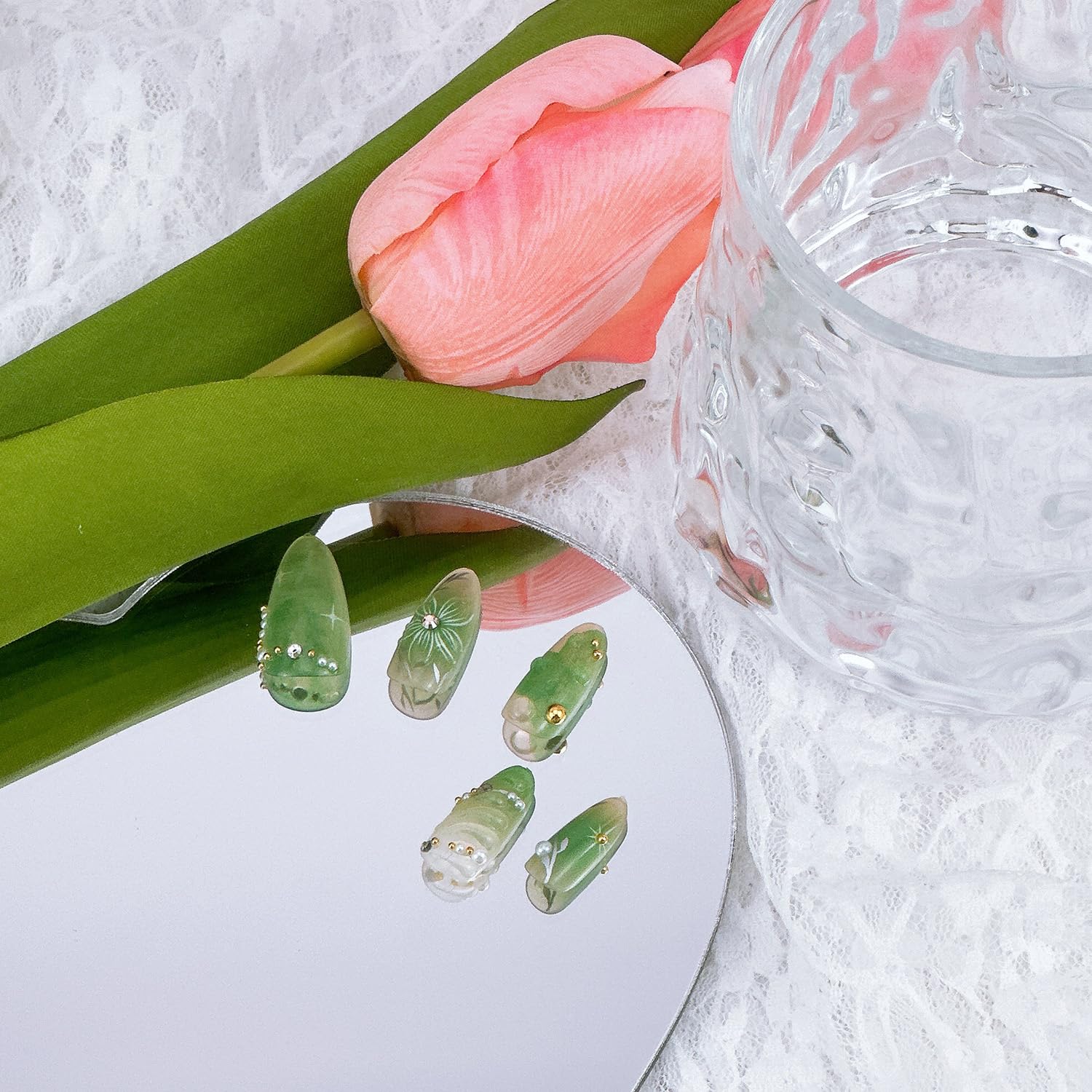 NZRAESTRS uñas postizas flor y diseño 3D para una manicura duradera