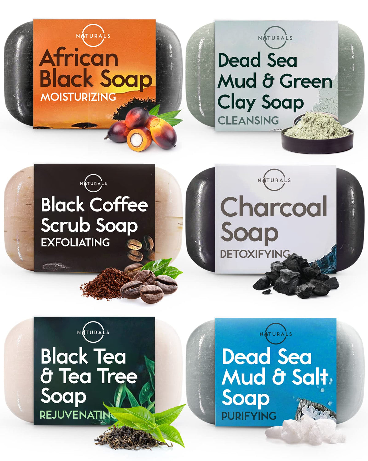 O NATURALS Savon noir africain – ensemble, hydratant et nourrissant pour peau et visage.
