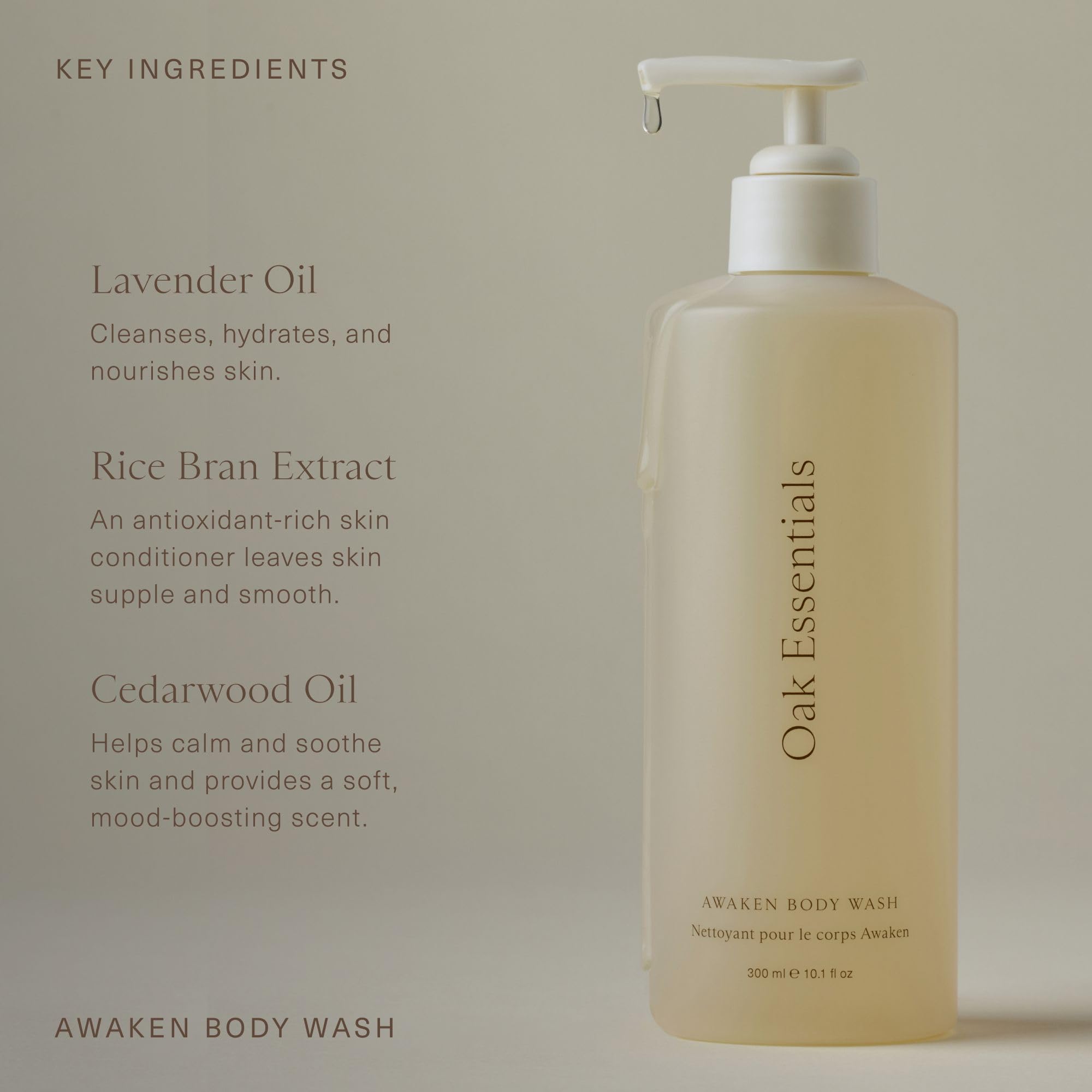 Oak Essentials Awaken Body Wash aceite de lavanda para hidratación suave