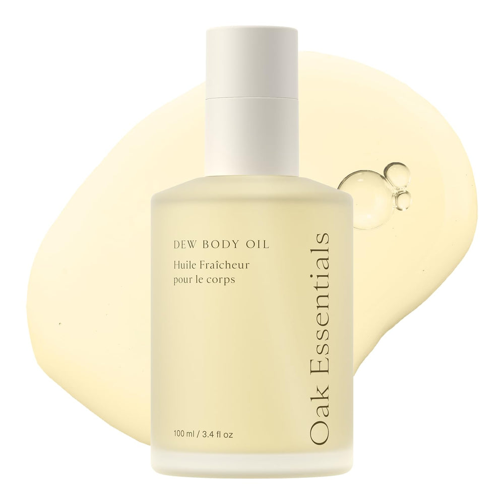 Oak Essentials Dew Body Oil, bouteille-pompe: hydratation rapide pour peau sèche et sensible.