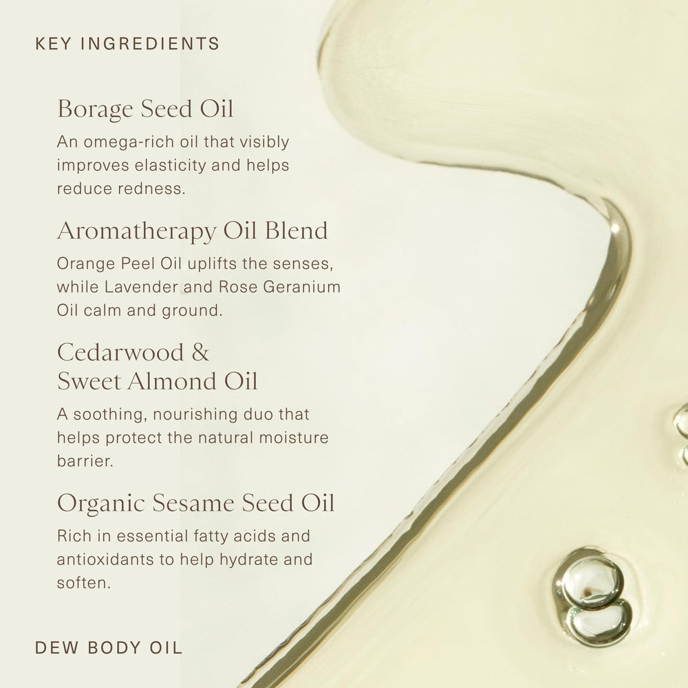 Oak Essentials Dew Body Oil, peau-lumineuse: fini sans résidu huileux.
