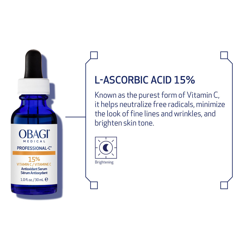 Obagi Medical Pro-C 15% serum, aplicación de día acompaña rutina con protector solar.