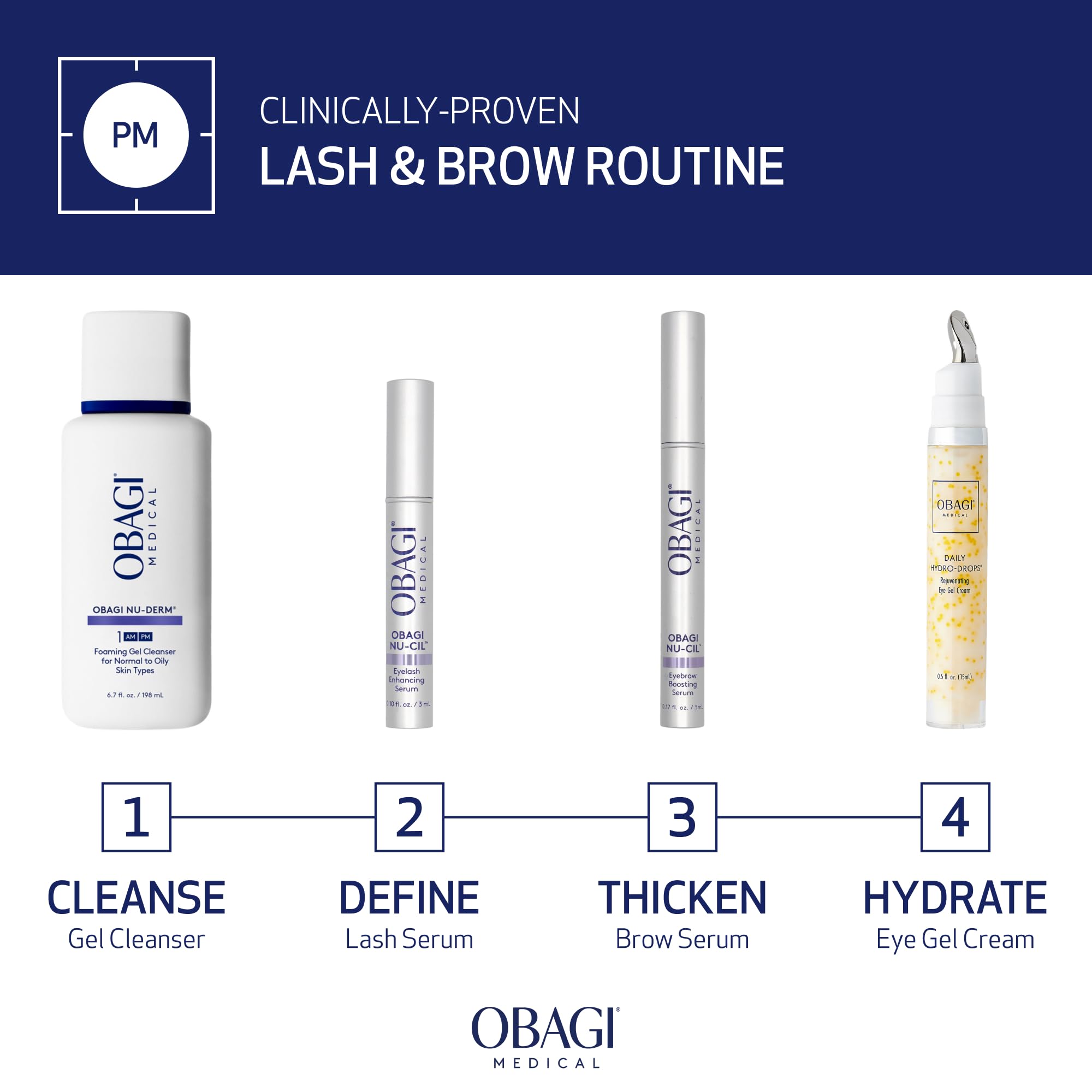 Aplicación suave de Obagi Nu-Cil Serum para cejas definidas.