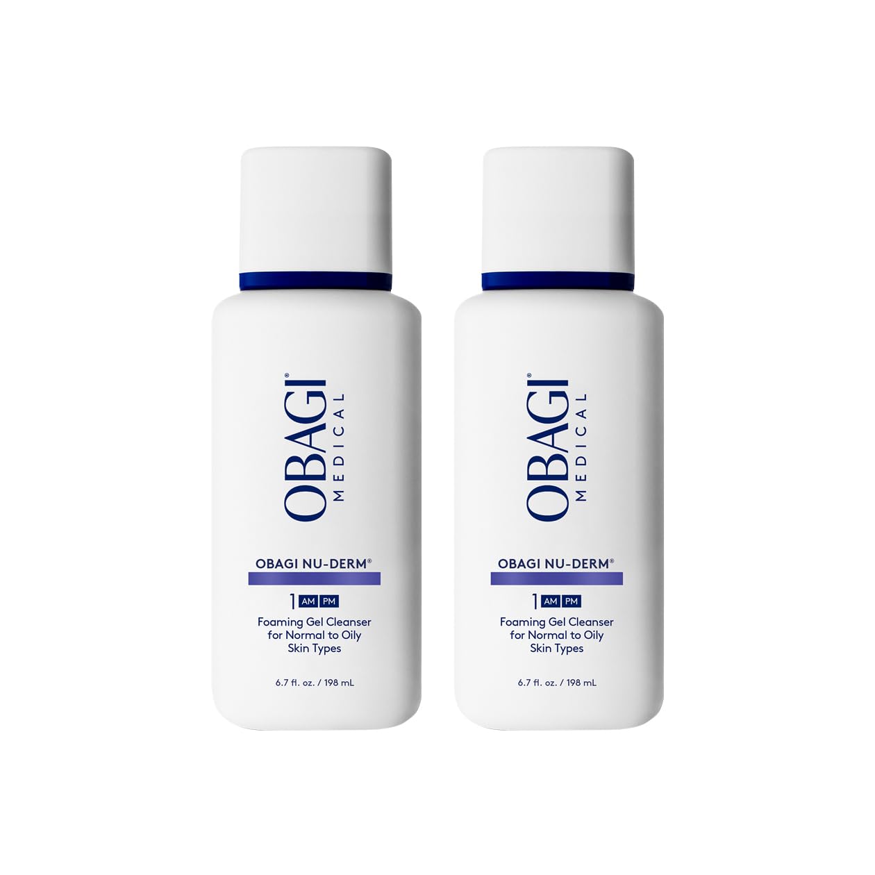 Obagi Nu-Derm Gel Espumoso en botella: limpieza suave y piel fresca.